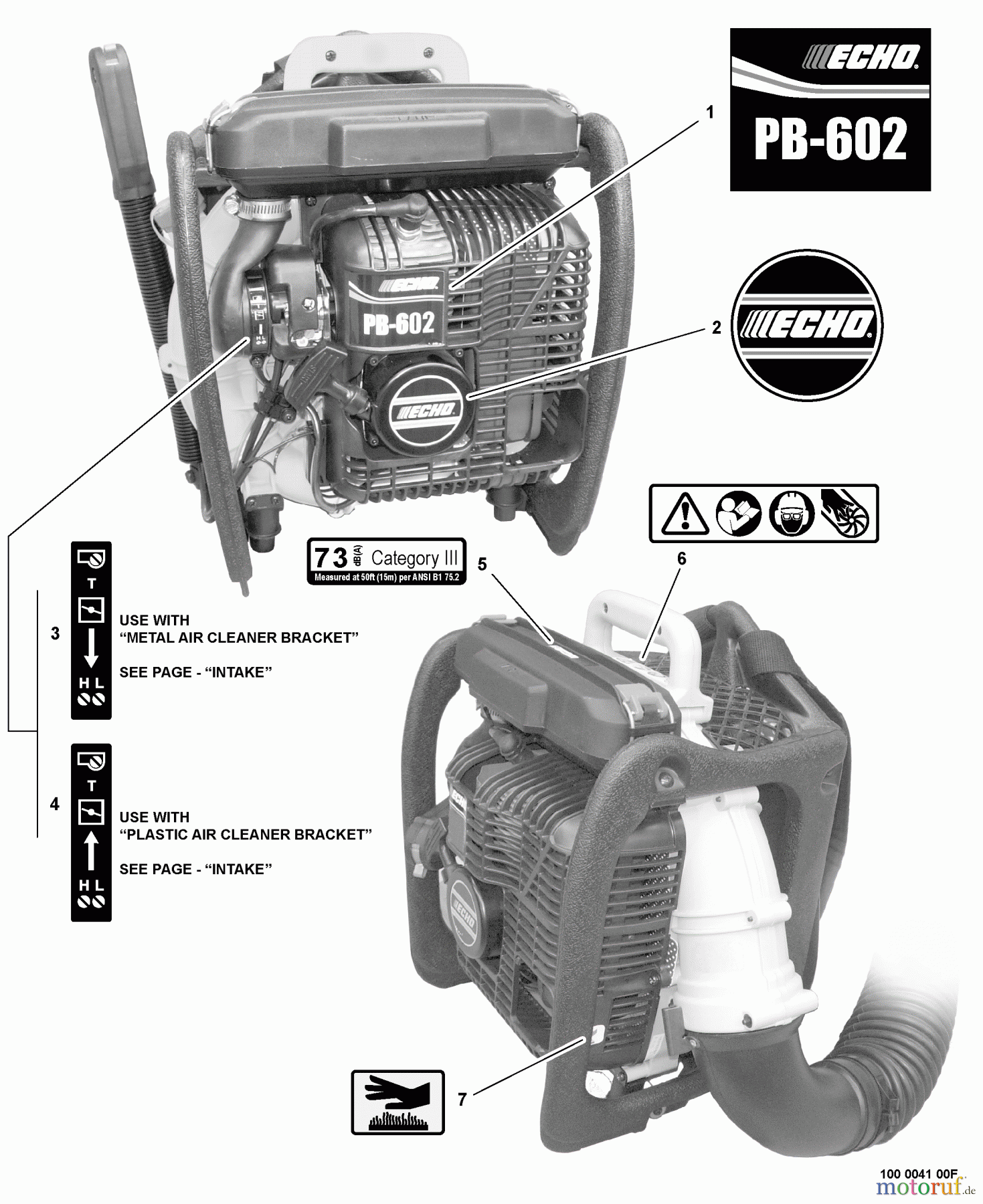  Echo Bläser / Sauger / Häcksler / Mulchgeräte	 PB-602 - Echo Back Pack Blower, S/N: 04001001 - 04999999 Labels