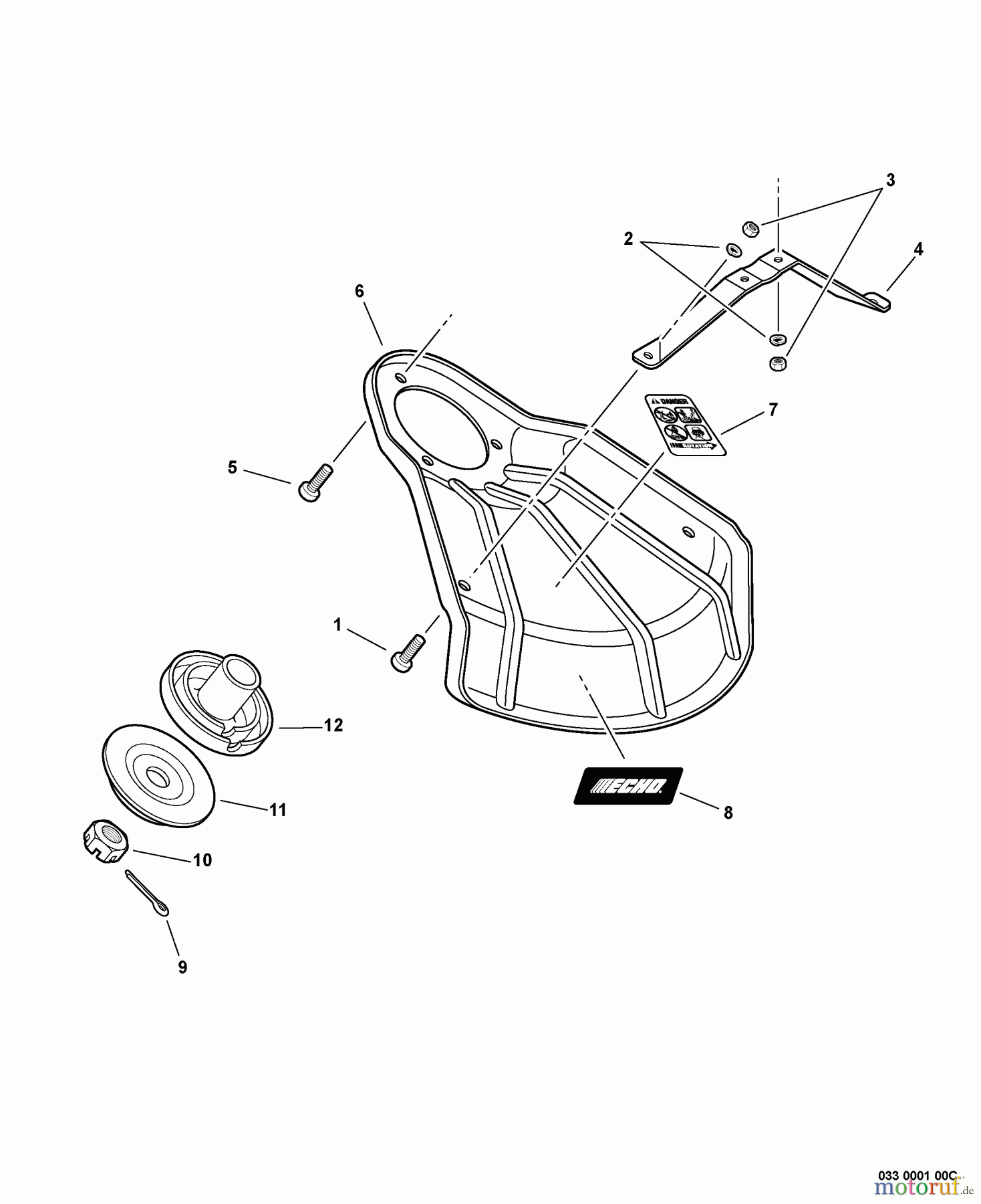  Echo Trimmer Zubehör 99944200690 - Echo U-Handle Blade Conversion Combo Kit Metal Shield, Adapter Plates