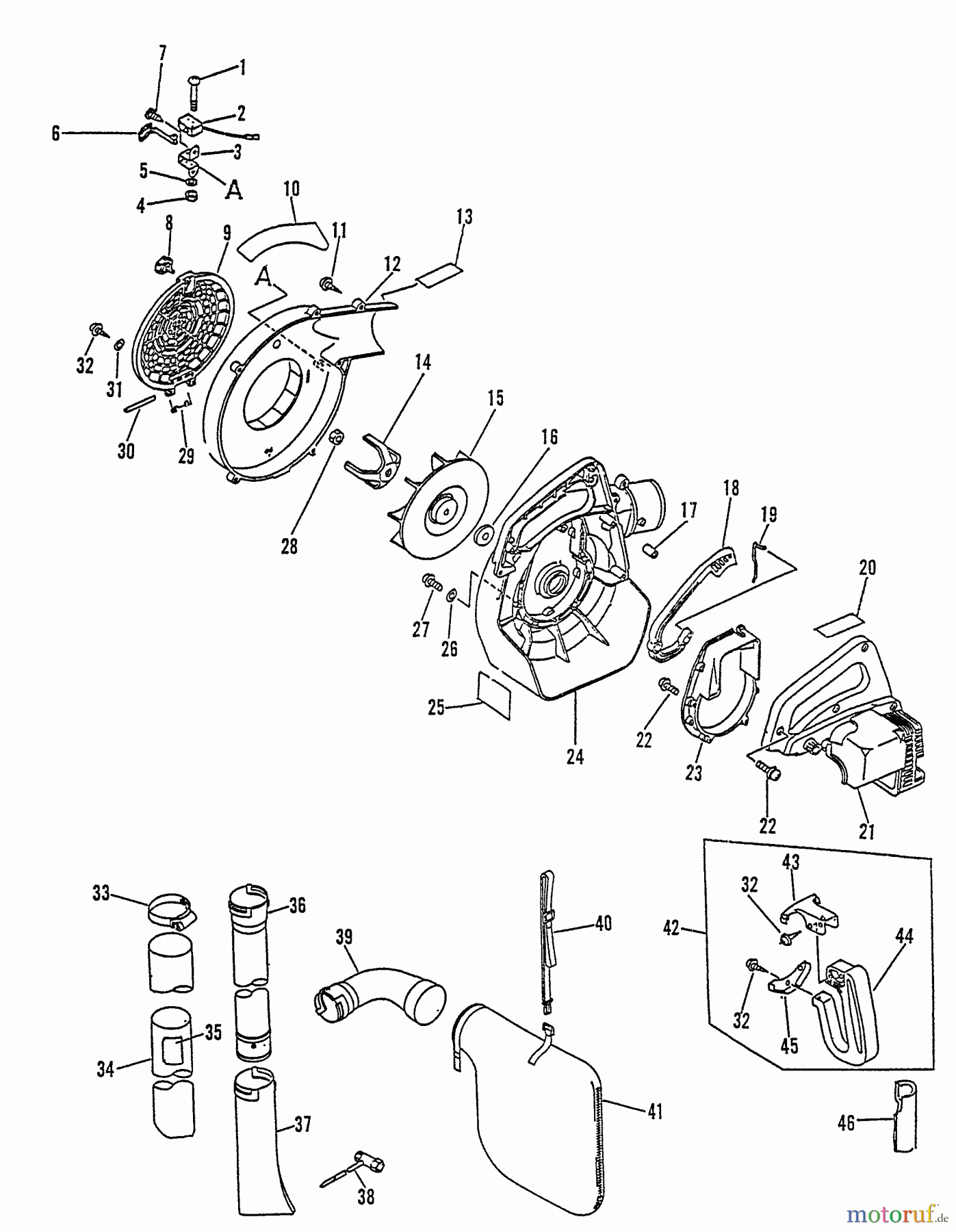  Echo Bläser / Sauger / Häcksler / Mulchgeräte	 ES-1000 - Echo Shredder/Vacuum, S/N: 025417 - 999999 Fan, Housing, Vac, Blwng Pipe, Debr Bag, Hdles, CVR, Safty Swtch, Tool