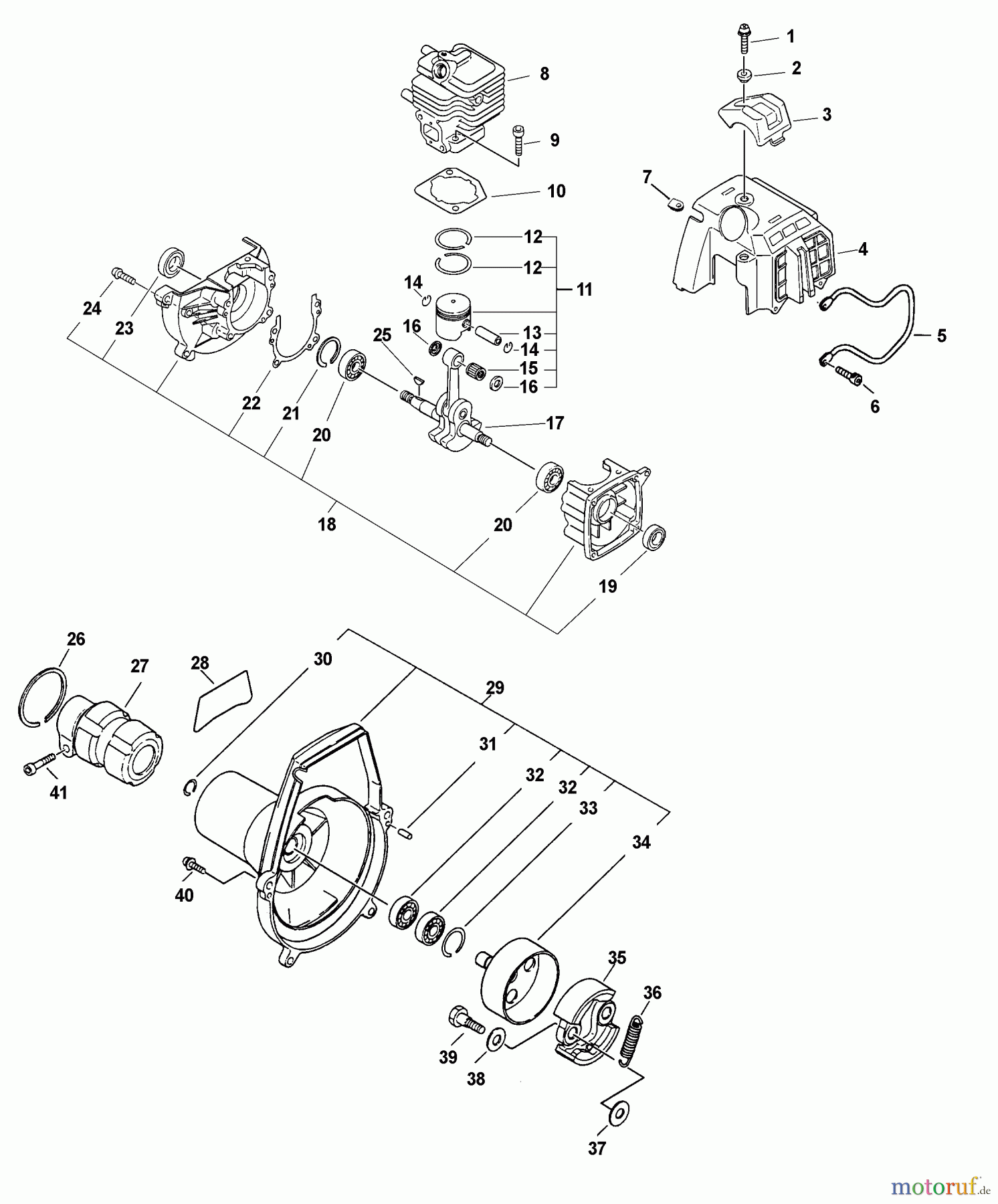  Echo Kantenschneider PE-2601 - Echo Edger (Type 1E) Engine, Fan Housing, Cover, Clutch