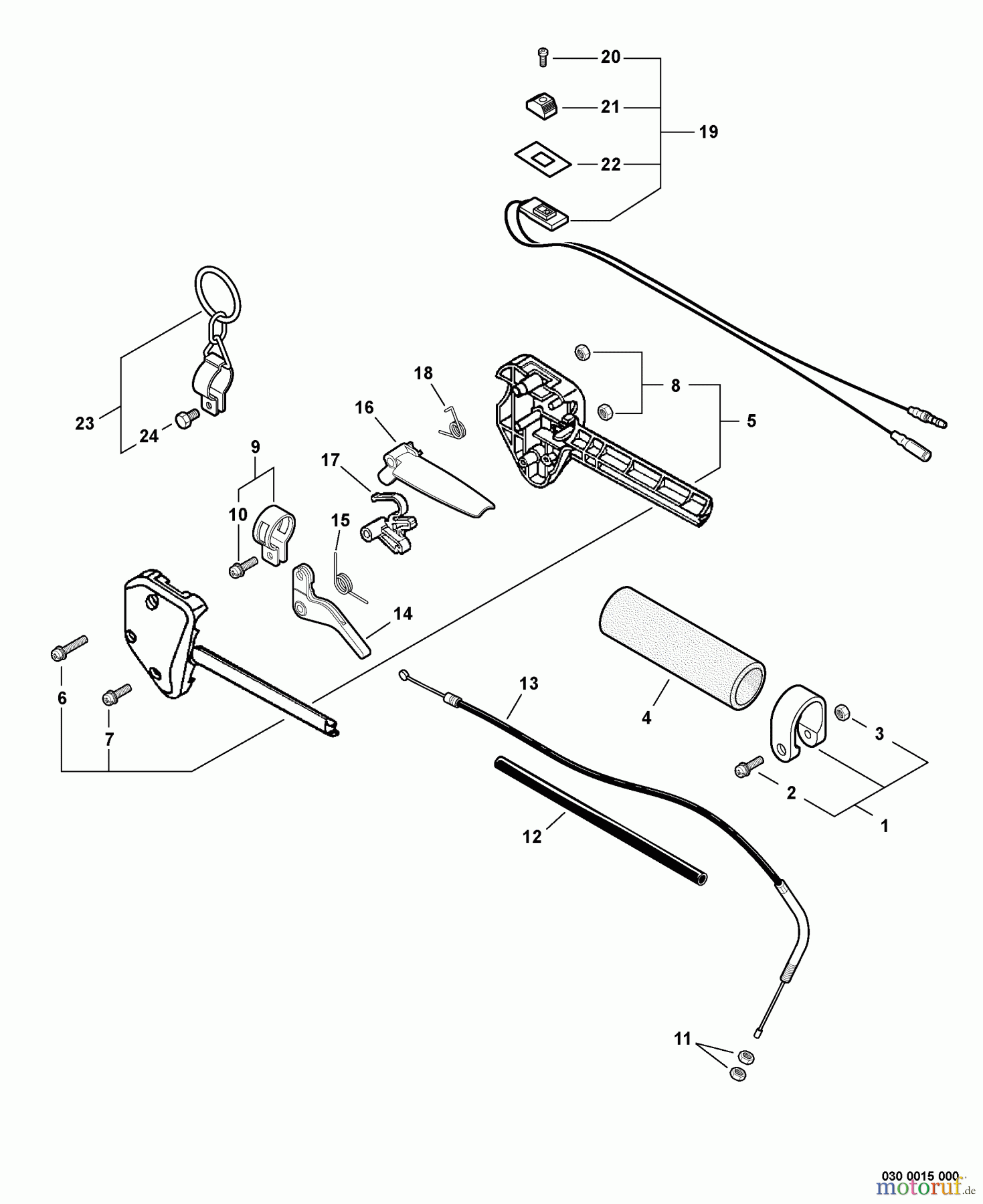  Echo Trimmer, Faden / Bürste SRM-311 - Echo String Trimmer, S/N:S74412001001 - S74412999999 Control Handle, Throttle Cable, Ignition Switch