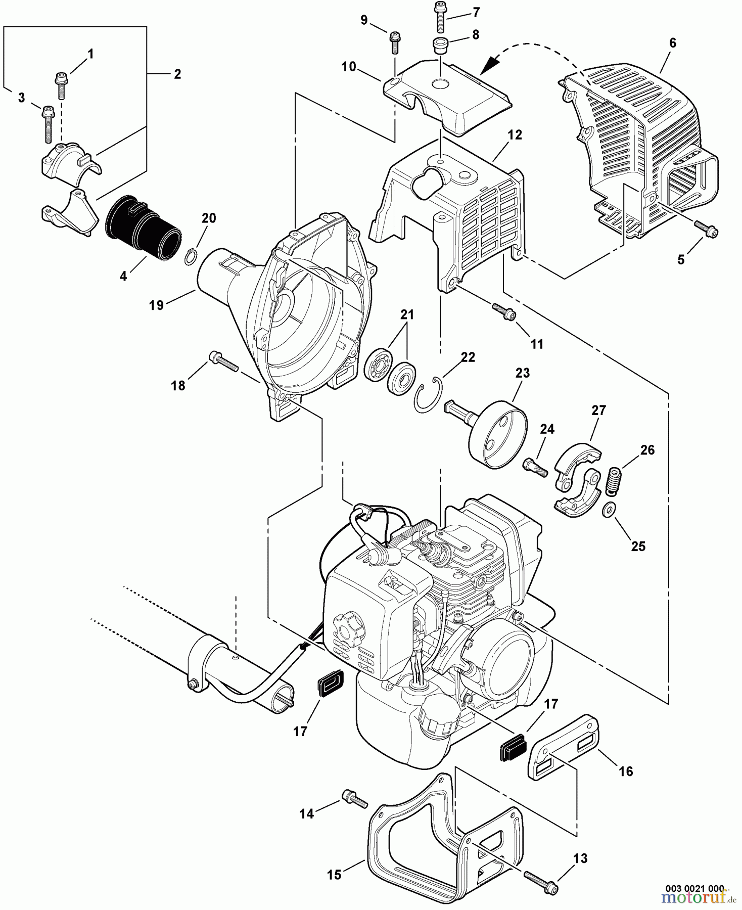  Echo Kantenschneider PE-311 - Echo Edger, S/N: S68711001001 - S68711999999 Engine Cover, Fan Case, Clutch