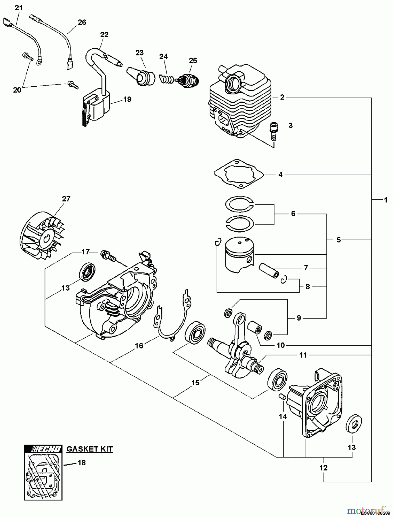  Echo Bläser / Sauger / Häcksler / Mulchgeräte	 ES-211 - Echo Shredder/Vacuum, S/N: 02001001 - 02999999 Engine, Short Block, Ignition