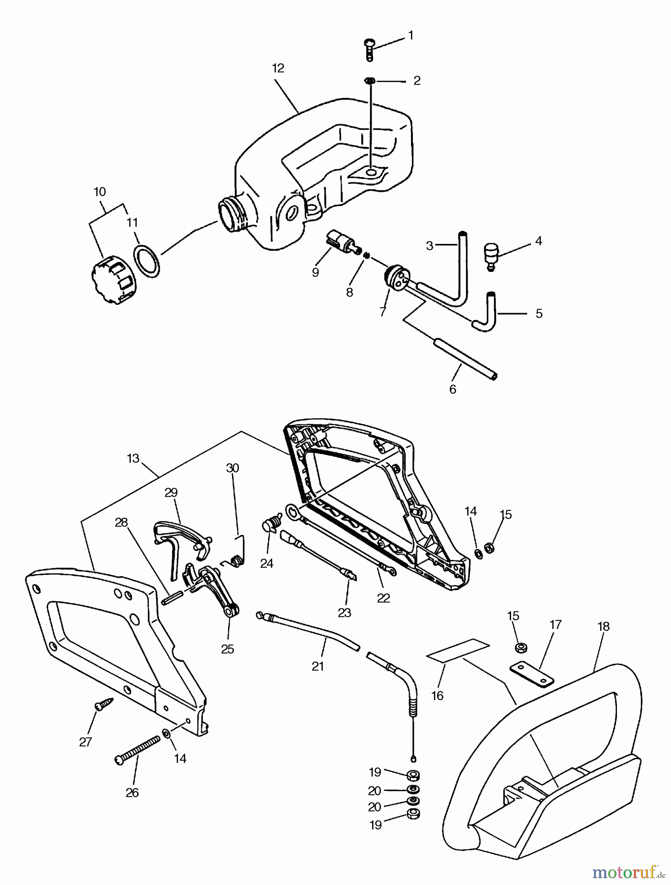 Echo Heckenscheren HC-1500 - Echo Hedge Trimmer (Type 2E) Fuel System, Handles, Throttle, Stop Switch