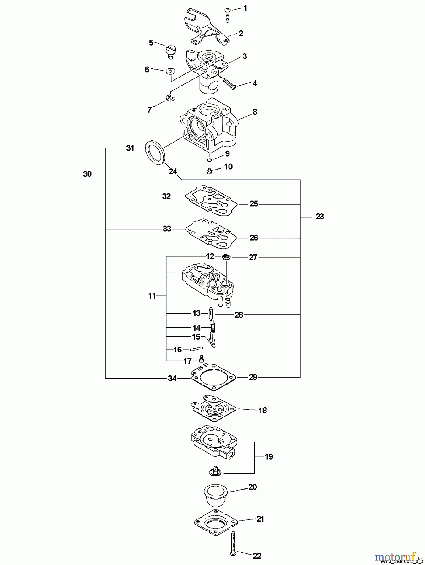  Echo Heckenscheren HC-234 - Echo Hedge Trimmer, S/N: 02001001 - 02999999 Carburetor -- WYJ-258