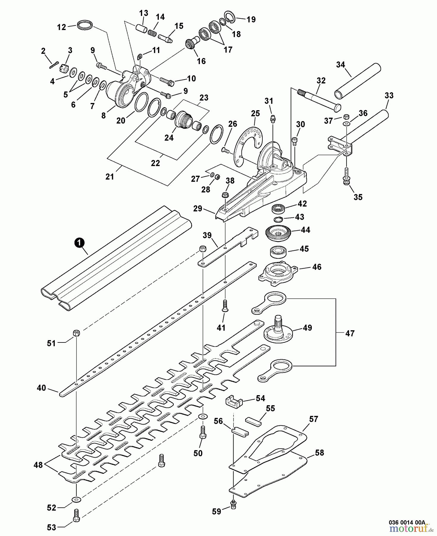  Echo Heckenscheren HCA-260 - Echo Hedge Trimmer, S/N: 07001001 - 07999999 Gear Case, Blades  S/N: 07001351 - 07001676