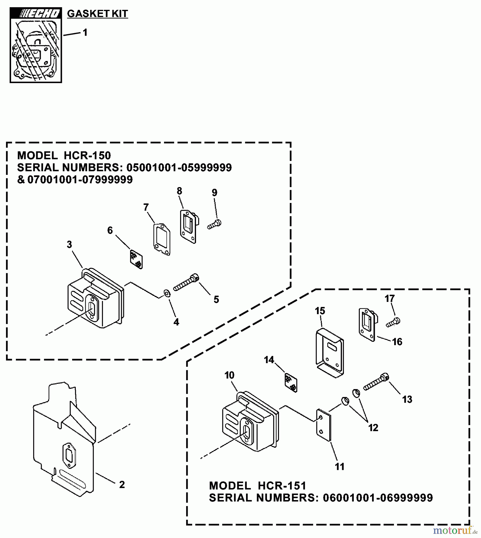  Echo Heckenscheren HCR-150 - Echo Hedge Trimmer, S/N: 07001001 - 07999999 Exhaust