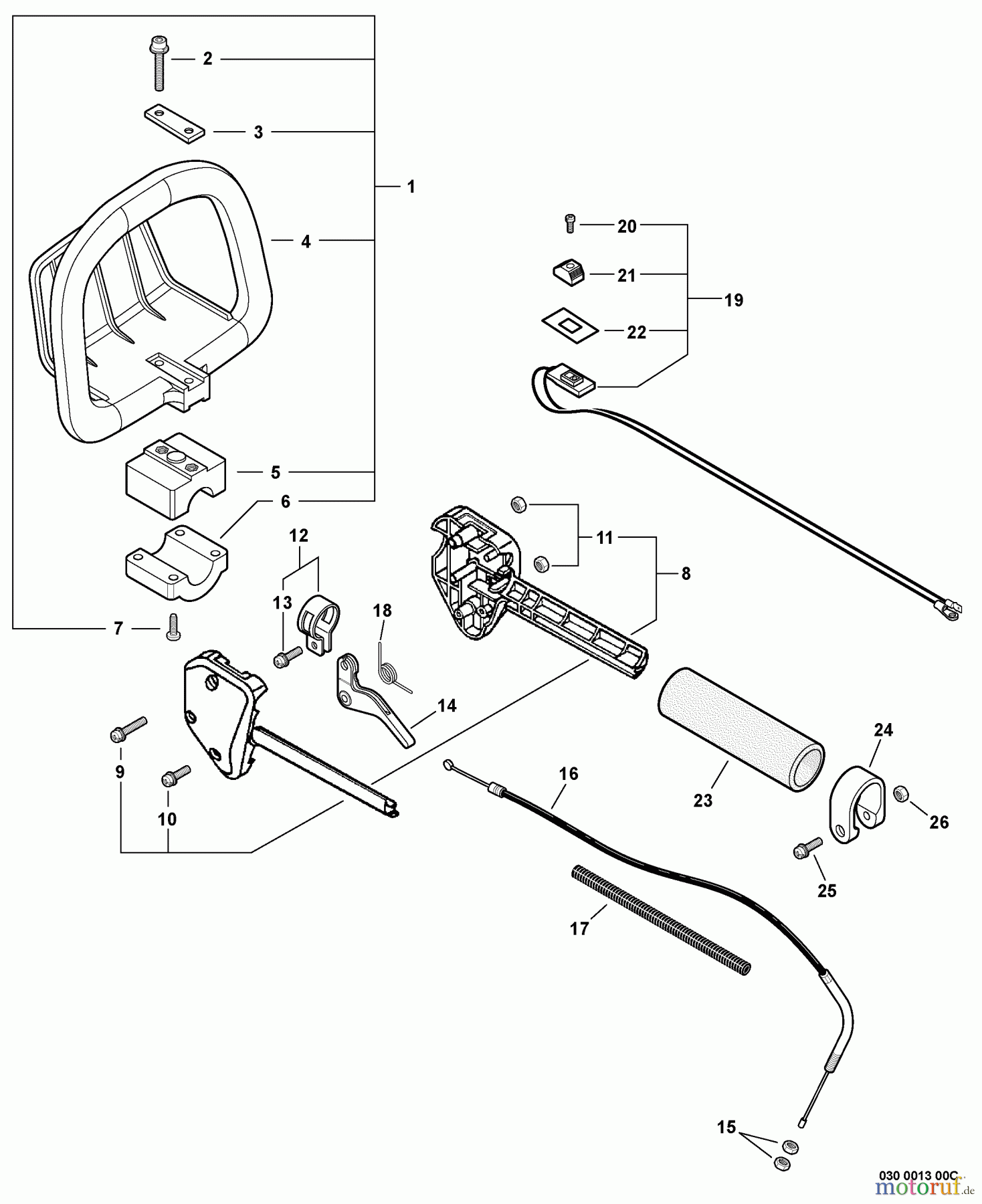 Echo Heckenscheren SHC-211 - Echo Shaft Hedge Trimmer, S/N: 02001001 - 02999999 Handle, Ignition Switch, Throttle Cable