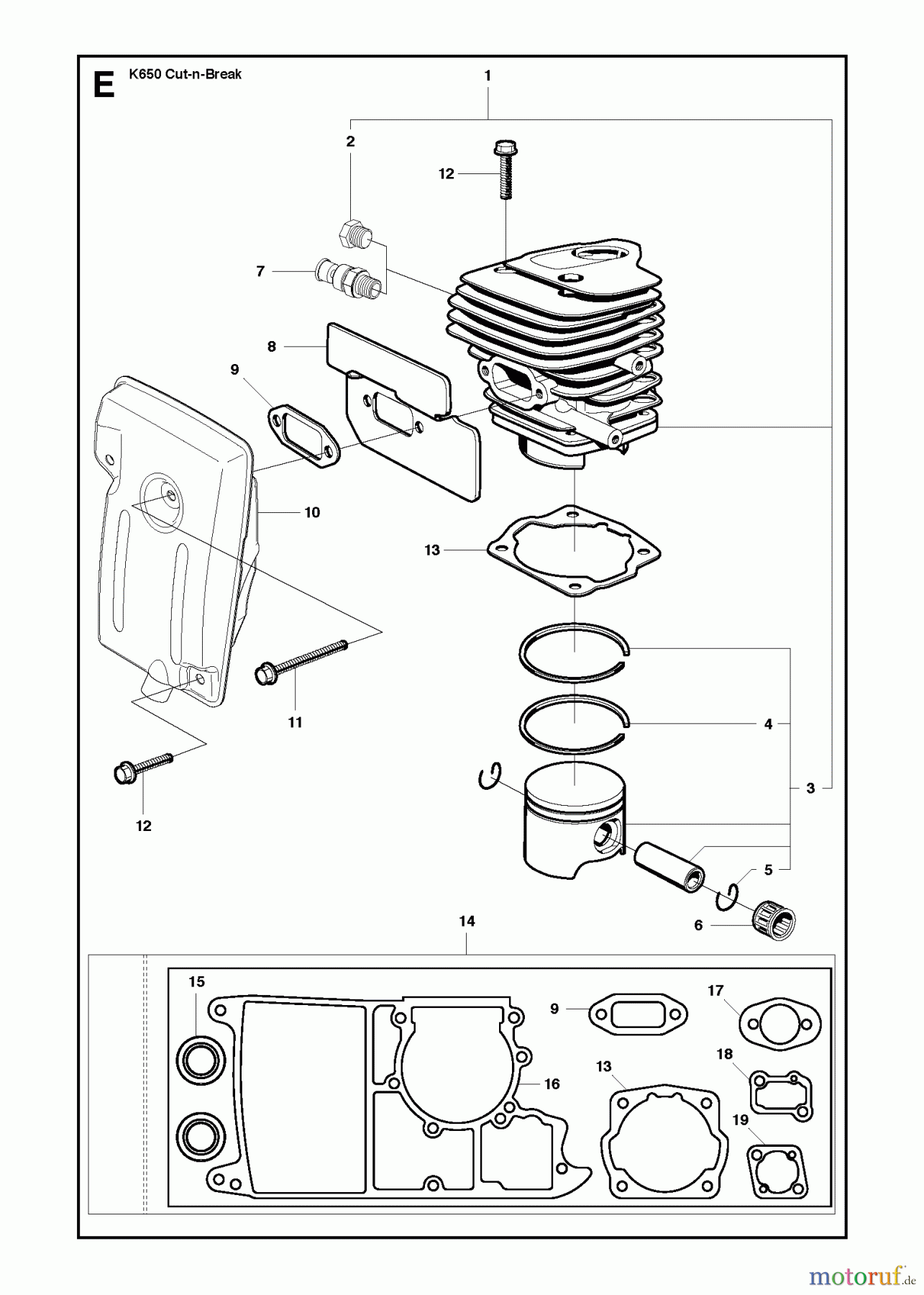  Trennschneider, Cut-Off K650 Cut-n-Break, 2007-10 CYLINDER, PISTON & MUFFLER