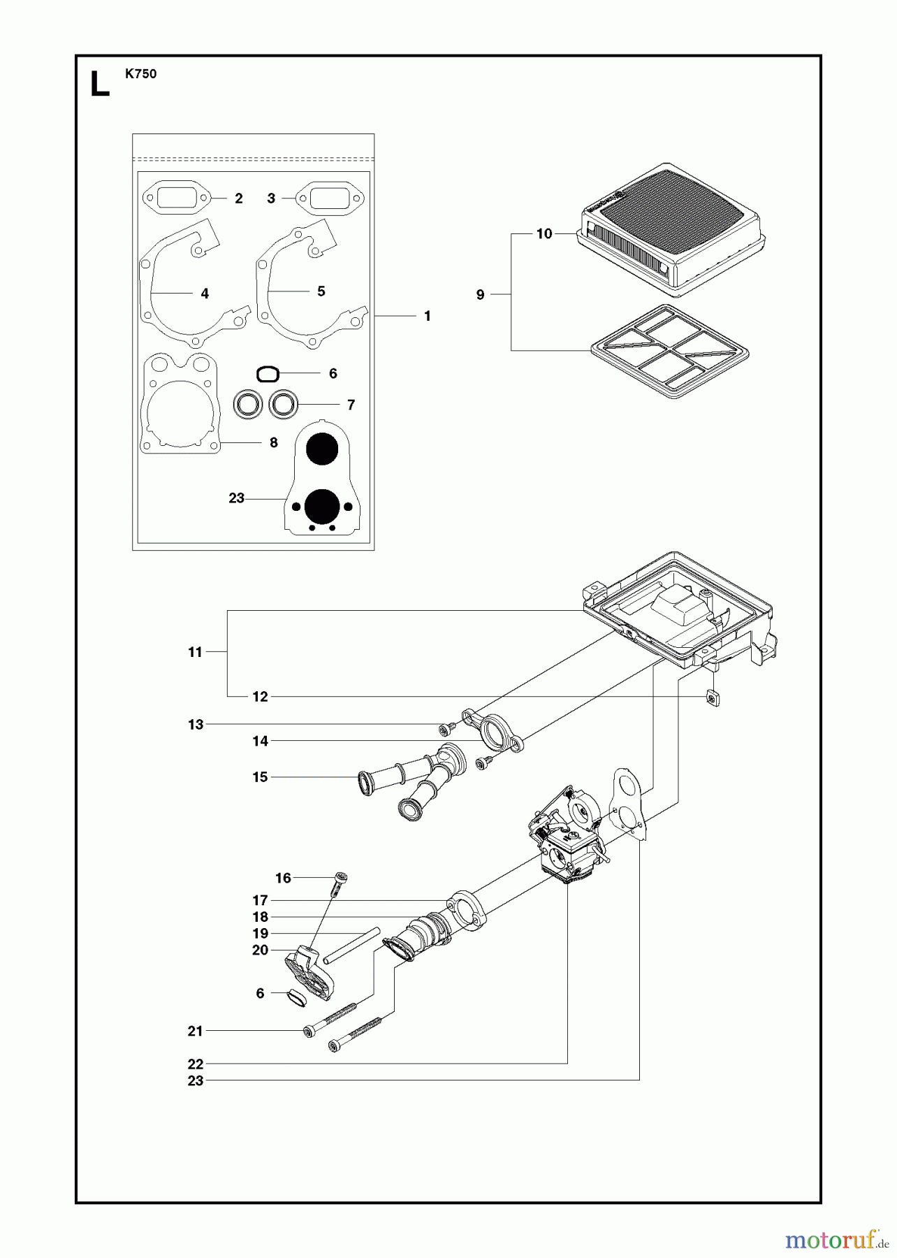  Trennschneider, Cut-Off K750 RESCUE, 2009-07 CARBURETOR & AIR FILTER