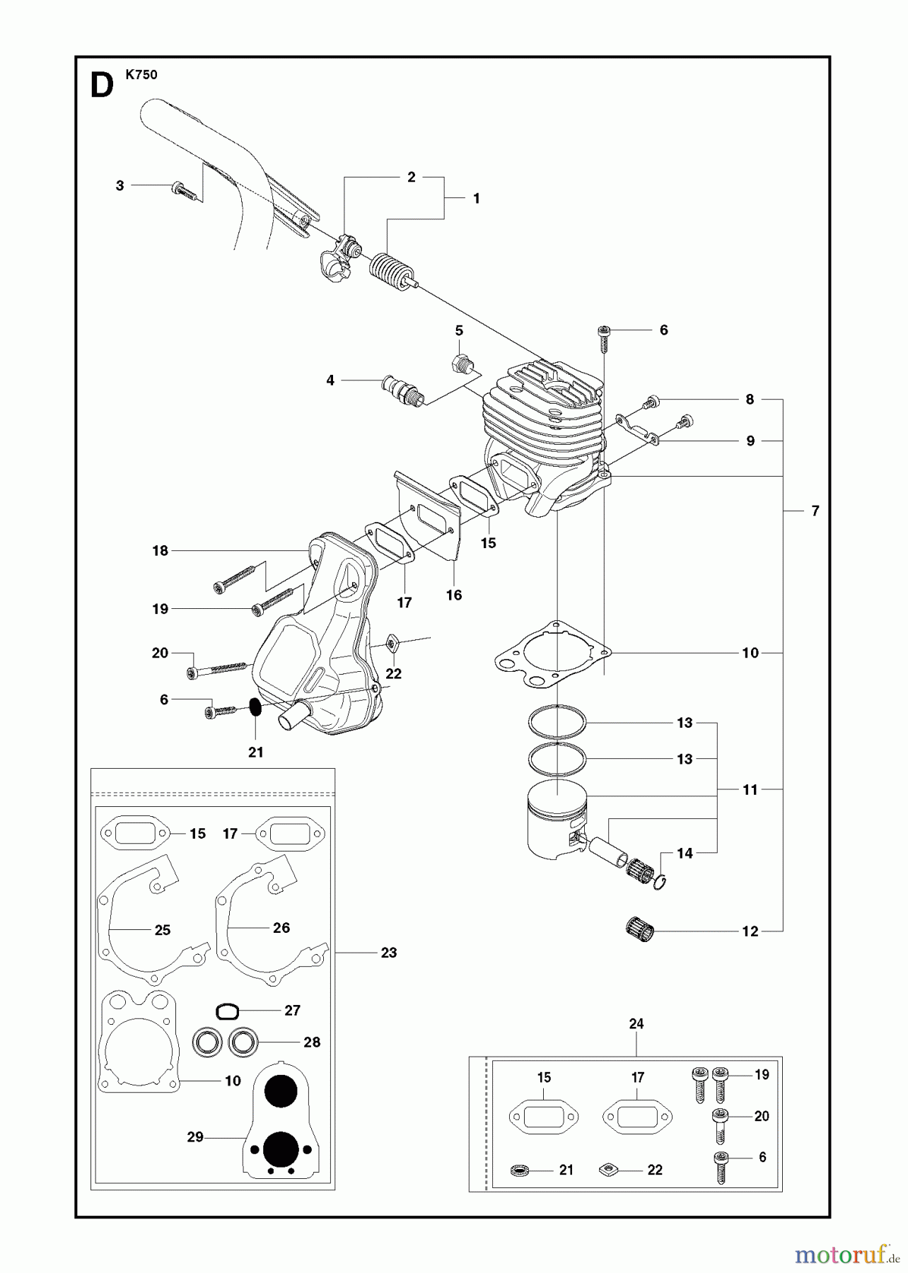 Trennschneider, Cut-Off K750, 2009-07 CYLINDER, PISTON & MUFFLER