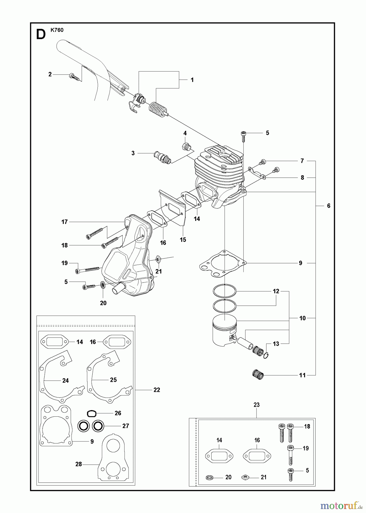  Trennschneider, Cut-Off K760, 2009-12 CYLINDER, PISTON & MUFFLER