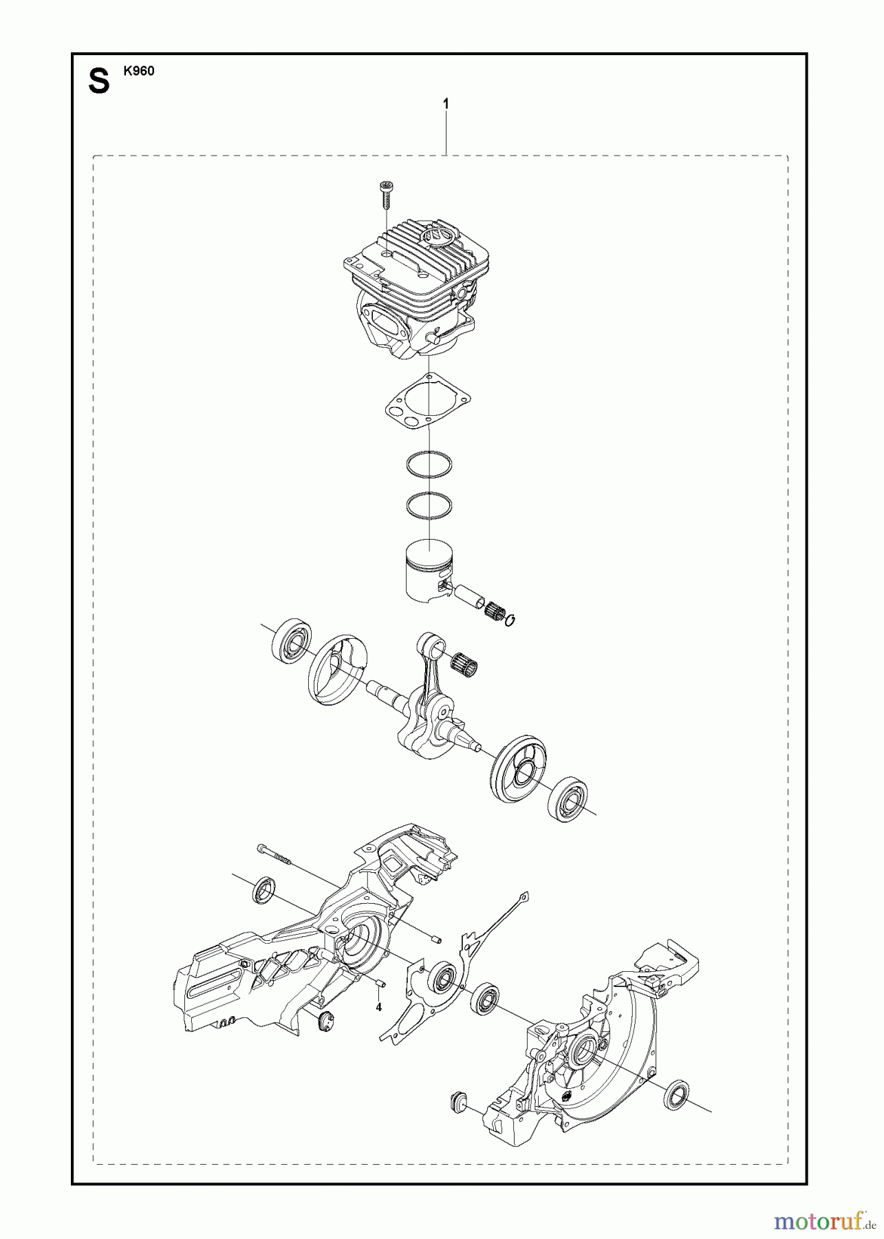  Trennschneider, Cut-Off K960 RESCUE, 2007-07 CRANKCASE WITH CYLINDER