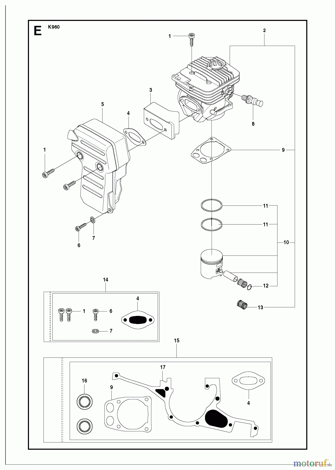  Trennschneider, Cut-Off K960 RESCUE, 2008-12 CYLINDER, PISTON & MUFFLER