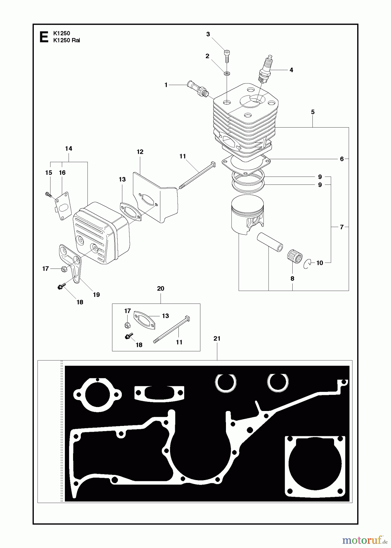  Trennschneider, Cut-Off K1250 Rail, 2010-02 CYLINDER, PISTON & MUFFLER