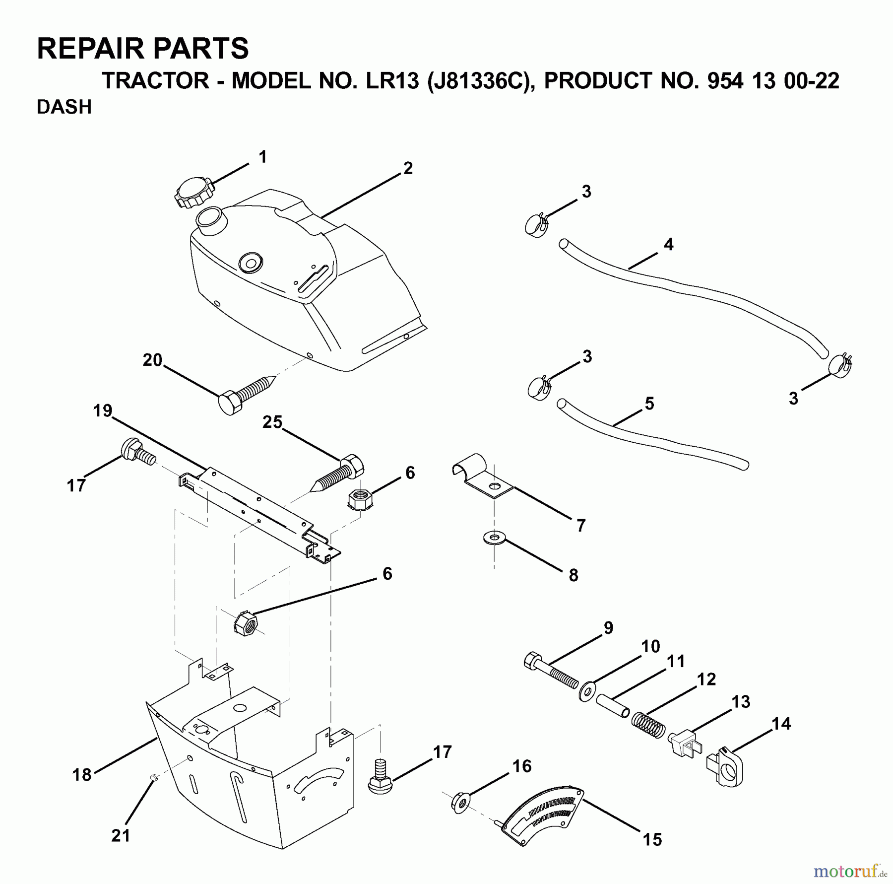  Jonsered Rasen  und Garten Traktoren LR13 (J81336C, 954130022) - Jonsered Lawn & Garden Tractor (2000-03) DASH
