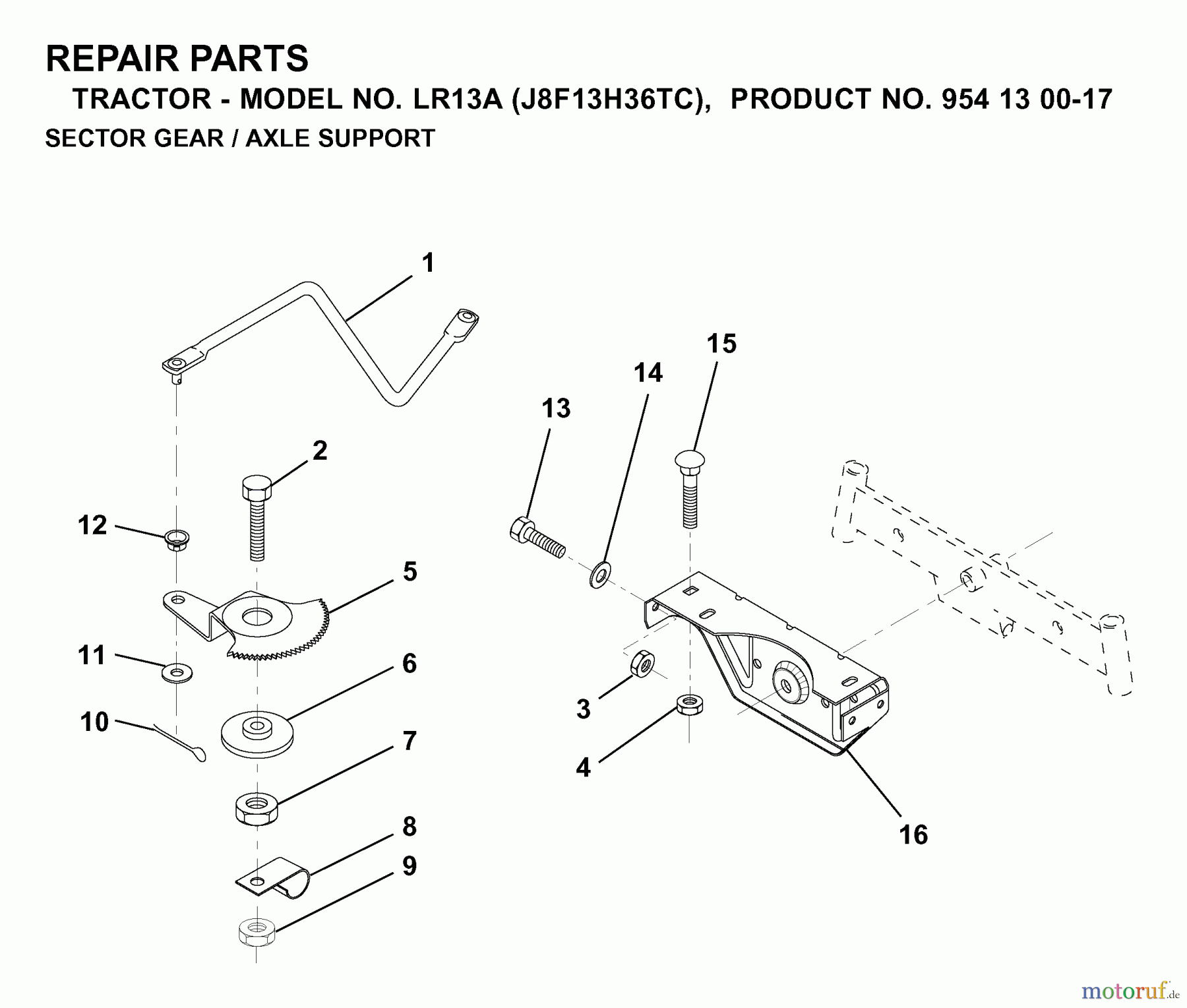 Jonsered Rasen  und Garten Traktoren LR13A (J8F13H36TC, 95413007) - Jonsered Lawn & Garden Tractor (2000-02) SECTOR GEAR / AXLE SUPPORT