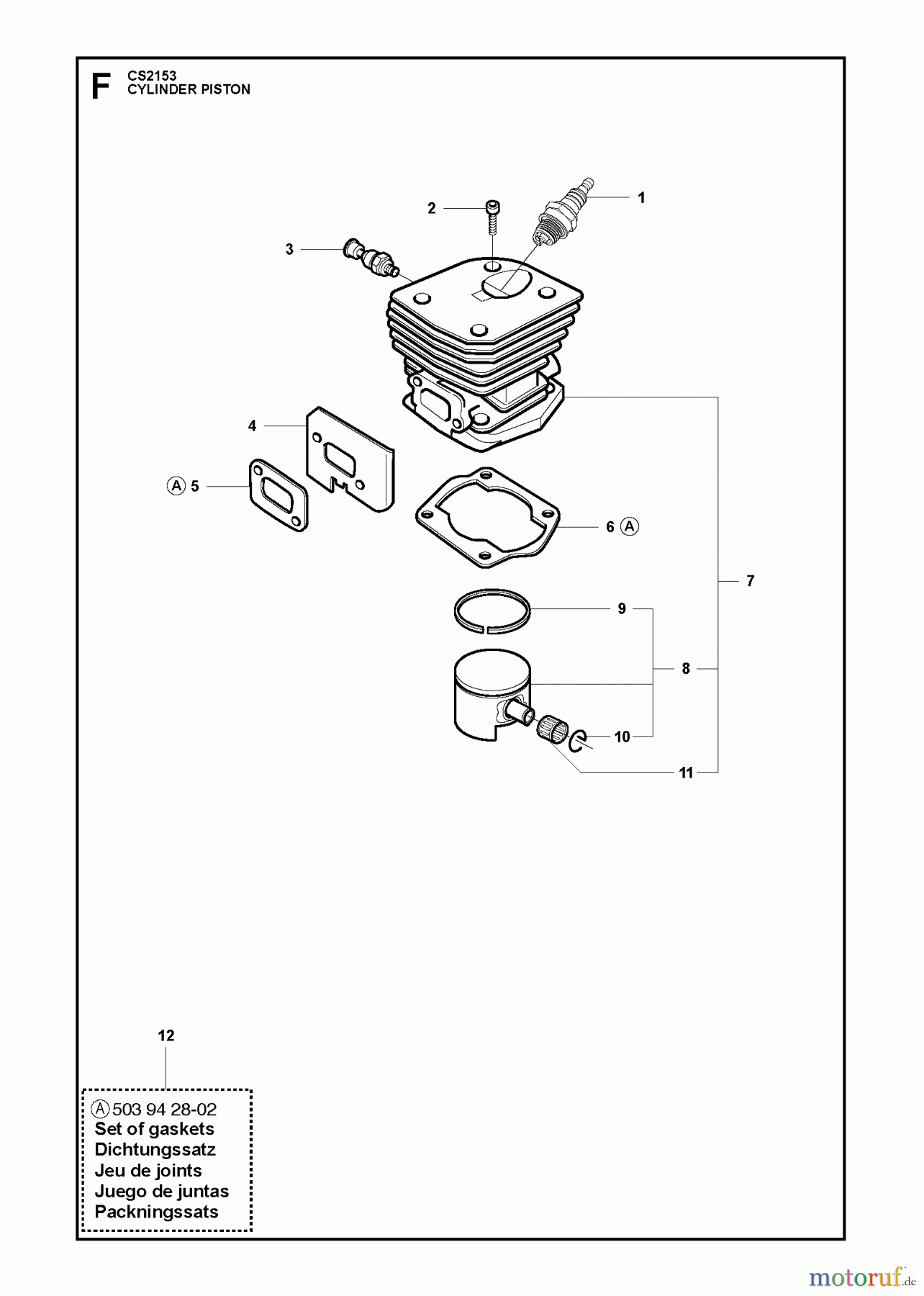  Jonsered Motorsägen CS2153 - Jonsered Chainsaw (2011-05) CYLINDER PISTON