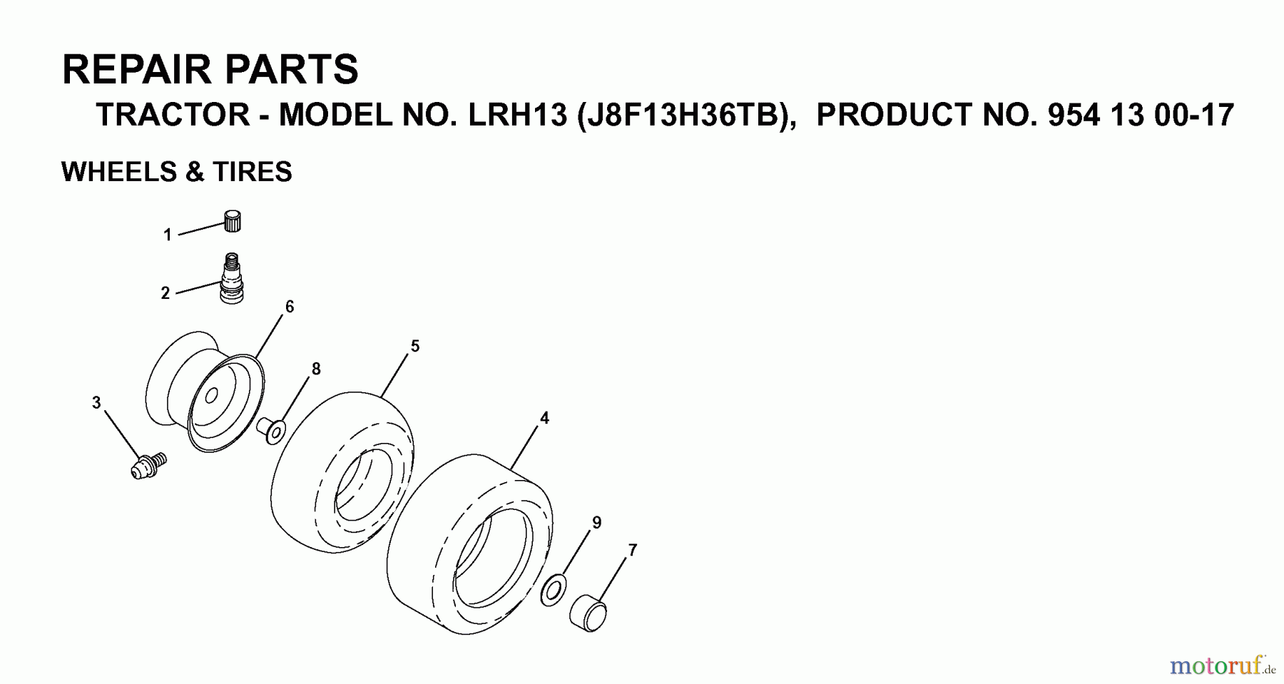  Jonsered Rasen  und Garten Traktoren LRH13 (J8F13H36TB, 954130017) - Jonsered Lawn & Garden Tractor (1998-12) WHEELS TIRES