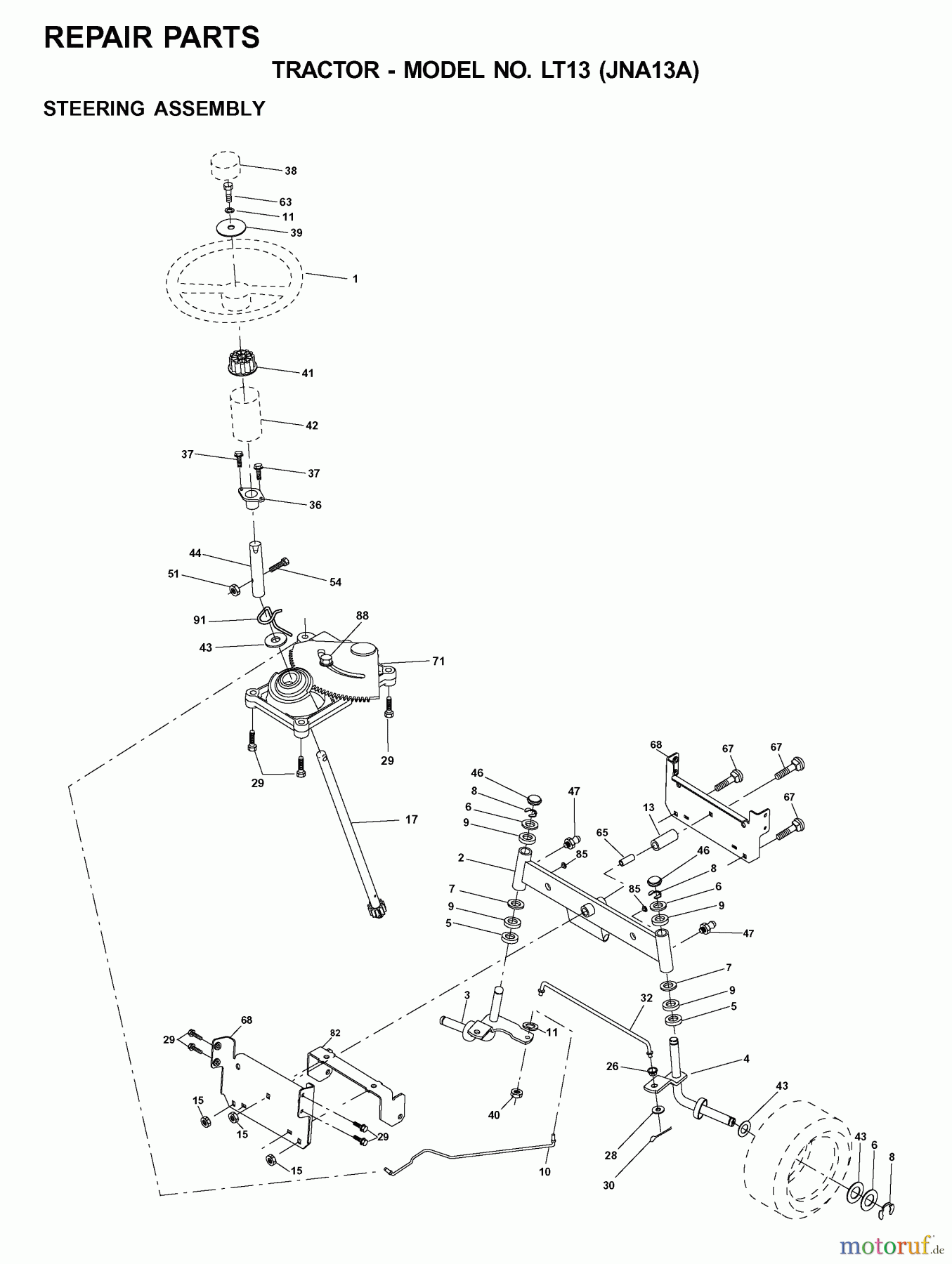  Jonsered Rasen  und Garten Traktoren LT13 (JNA13A) - Jonsered Lawn & Garden Tractor (2001-05) STEERING