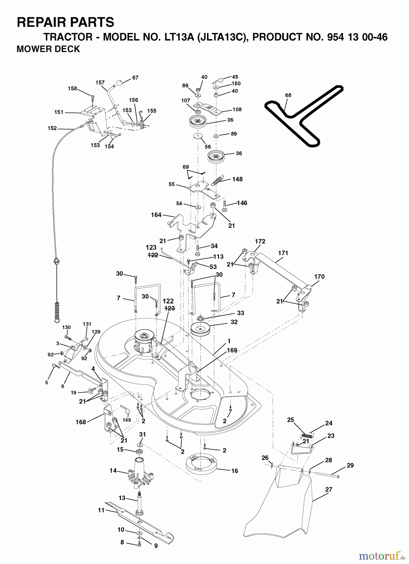  Jonsered Rasen  und Garten Traktoren LT13A (JLTA13C, 954130046) - Jonsered Lawn & Garden Tractor (2001-09) MOWER DECK / CUTTING DECK