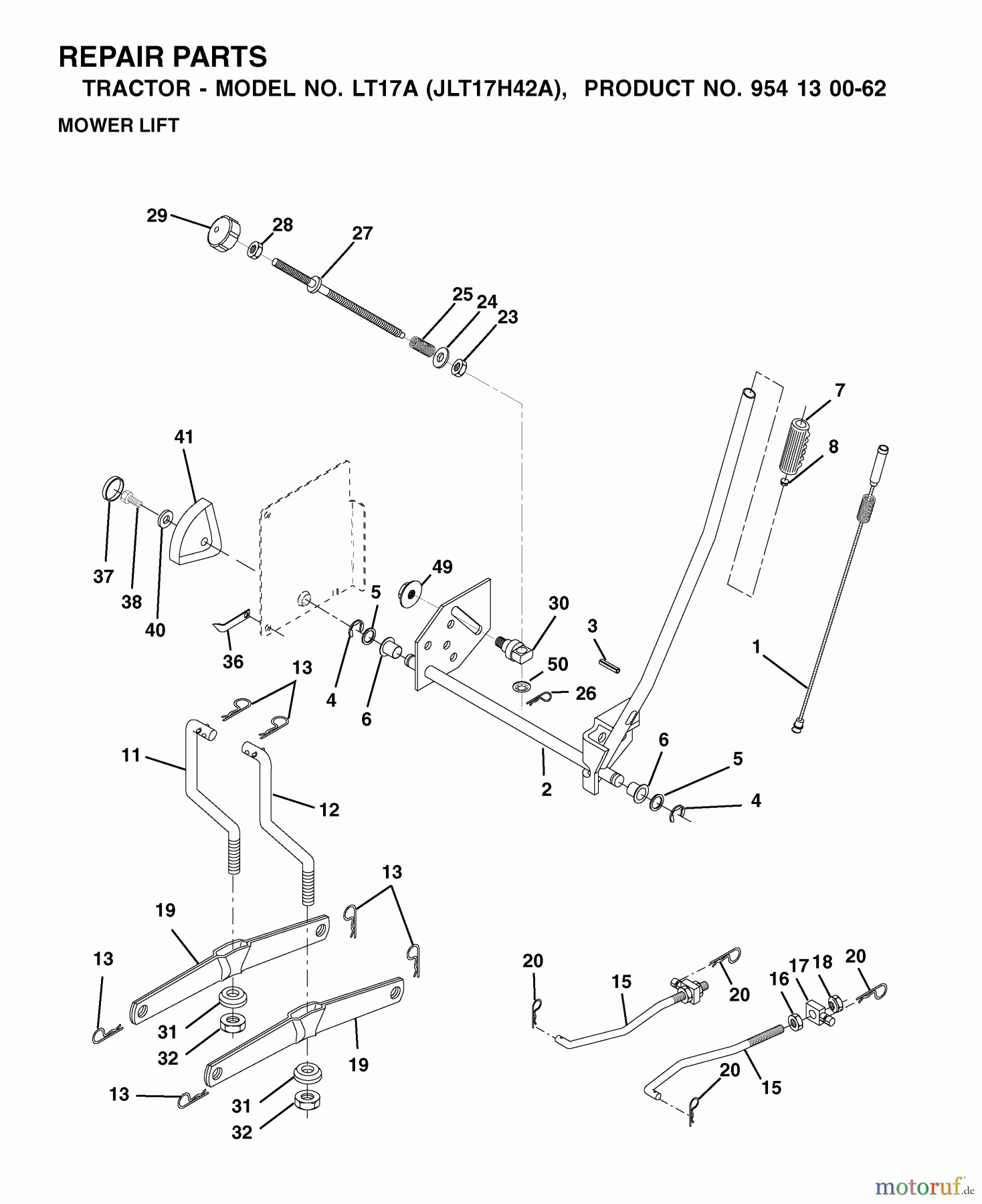  Jonsered Rasen  und Garten Traktoren LT17A (JLT17H42A, 954130062) - Jonsered Lawn & Garden Tractor (2002-06) MOWER LIFT / DECK LIFT