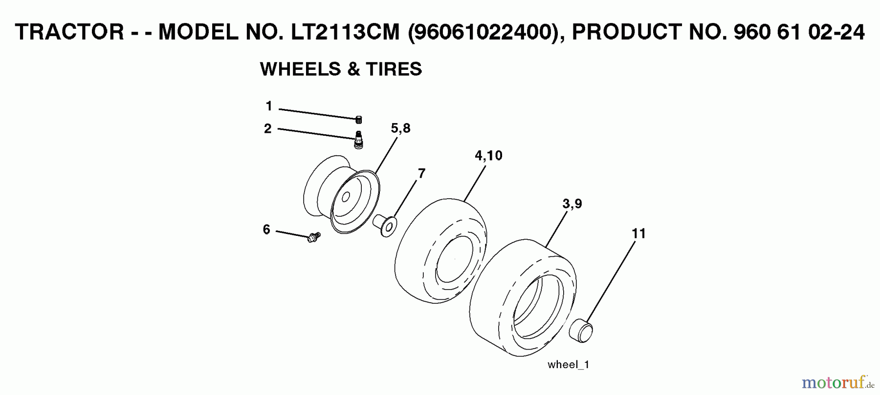  Jonsered Rasen  und Garten Traktoren LT2113 CM (96061022400) - Jonsered Lawn & Garden Tractor (2007-10) WHEELS TIRES