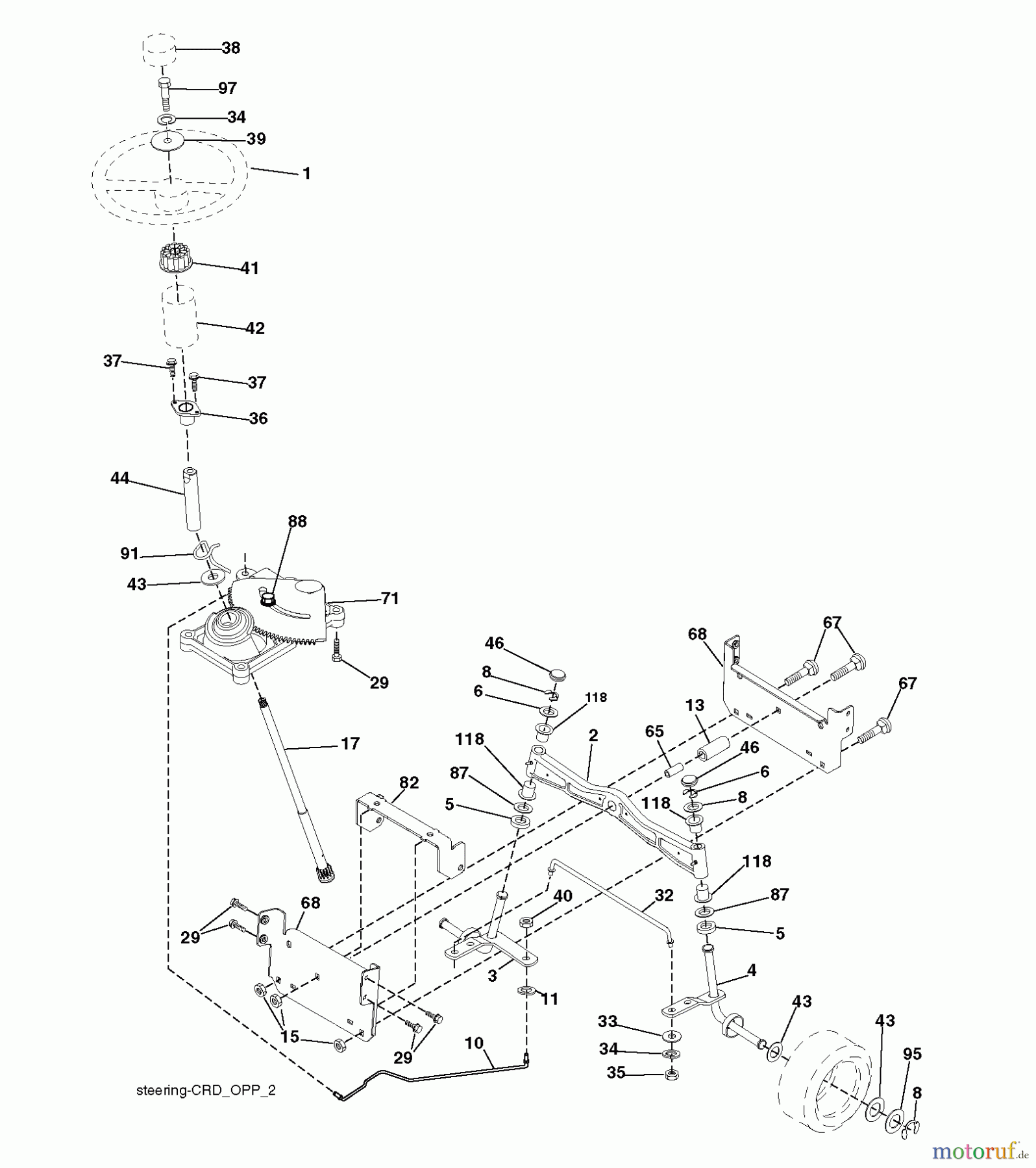  Jonsered Rasen  und Garten Traktoren LT2113 CM (96061022402) - Jonsered Lawn & Garden Tractor (2008-09) STEERING