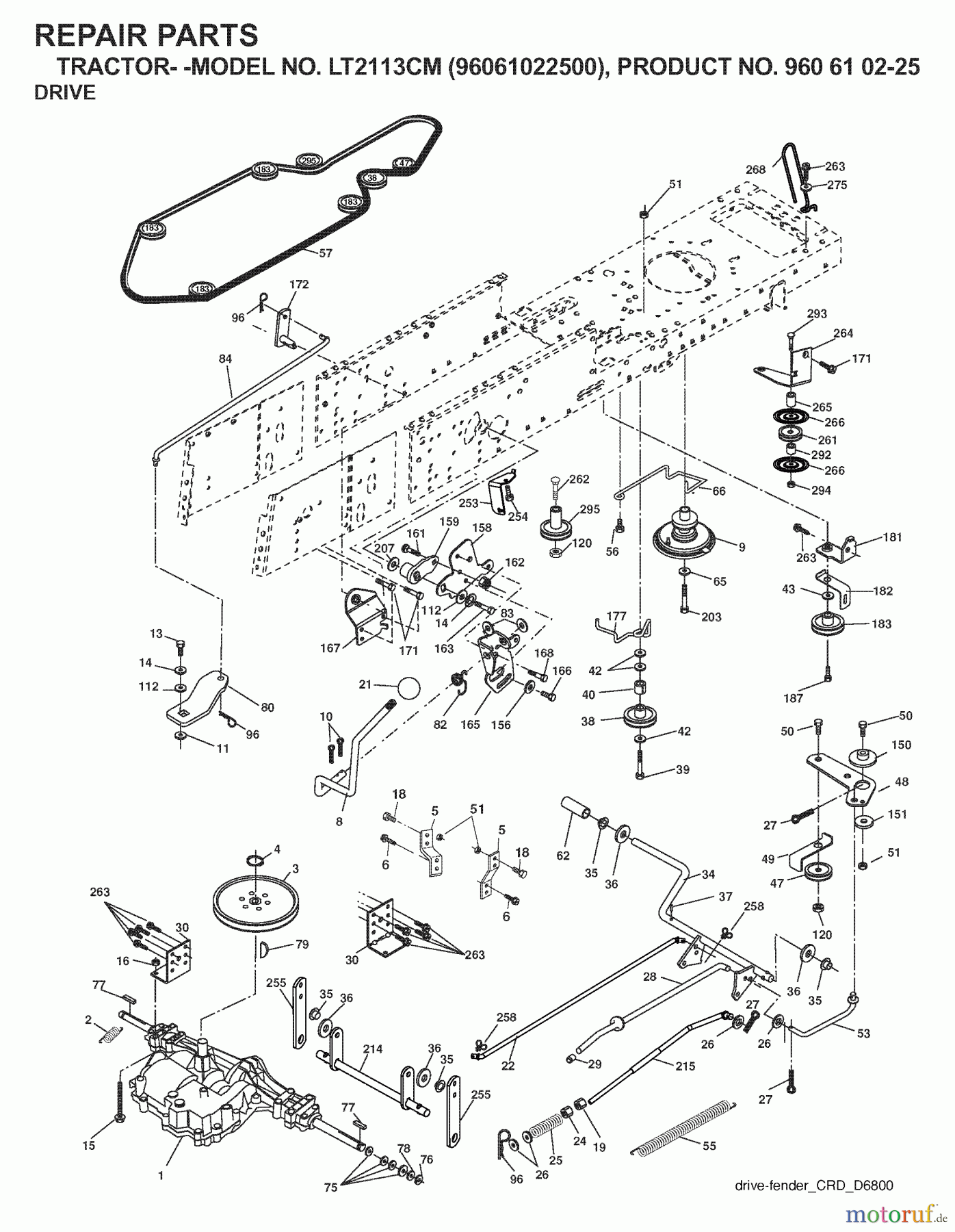  Jonsered Rasen  und Garten Traktoren LT2113 CM (96061022500) - Jonsered Lawn & Garden Tractor (2007-10) DRIVE