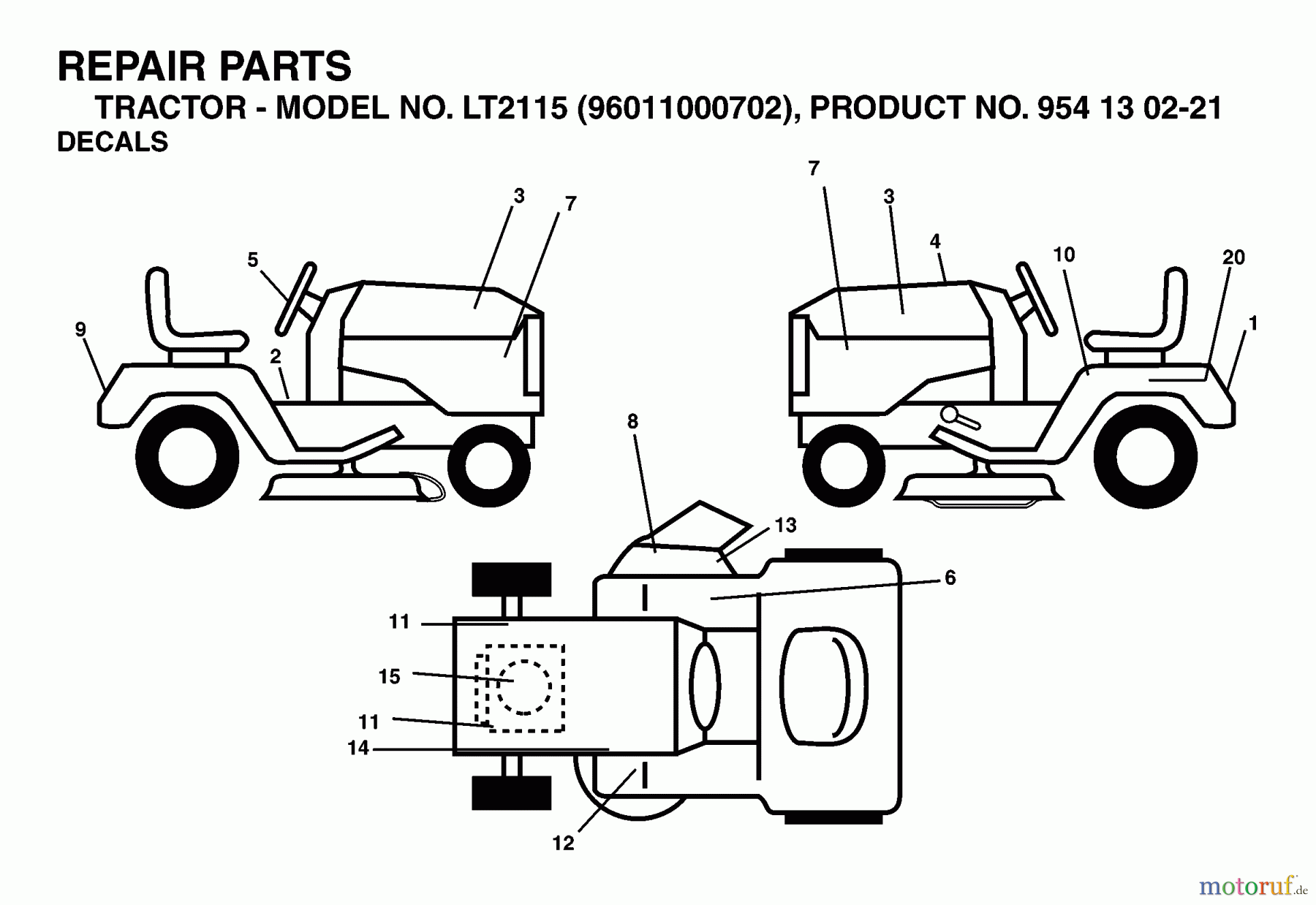  Jonsered Rasen  und Garten Traktoren LT2115 (96011000702) - Jonsered Lawn & Garden Tractor (2005-05) DECALS