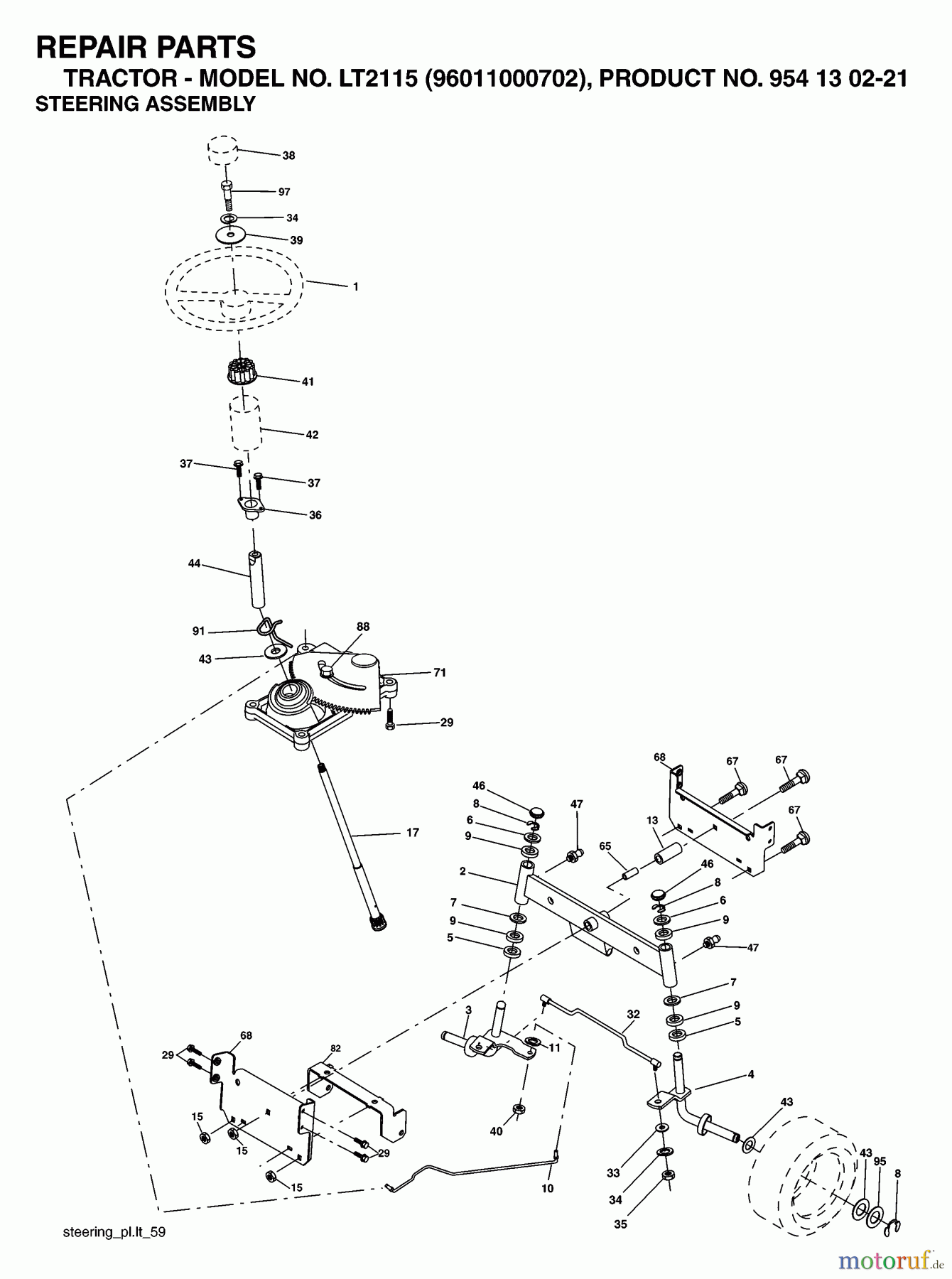  Jonsered Rasen  und Garten Traktoren LT2115 (96011000702) - Jonsered Lawn & Garden Tractor (2005-05) STEERING