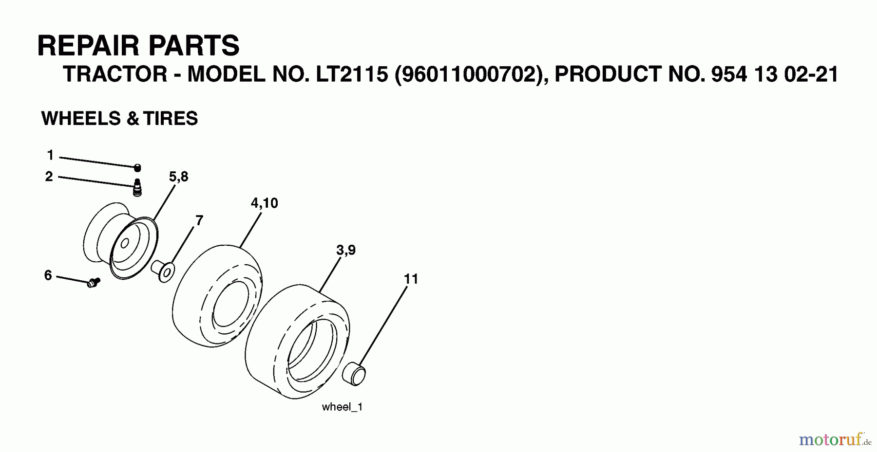  Jonsered Rasen  und Garten Traktoren LT2115 (96011000702) - Jonsered Lawn & Garden Tractor (2005-05) WHEELS TIRES