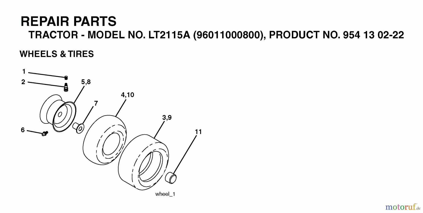 Jonsered Rasen und Garten Traktoren LT2115 A (96011000800) - Jonsered Lawn & Garden Tractor (2005-01) WHEELS TIRES