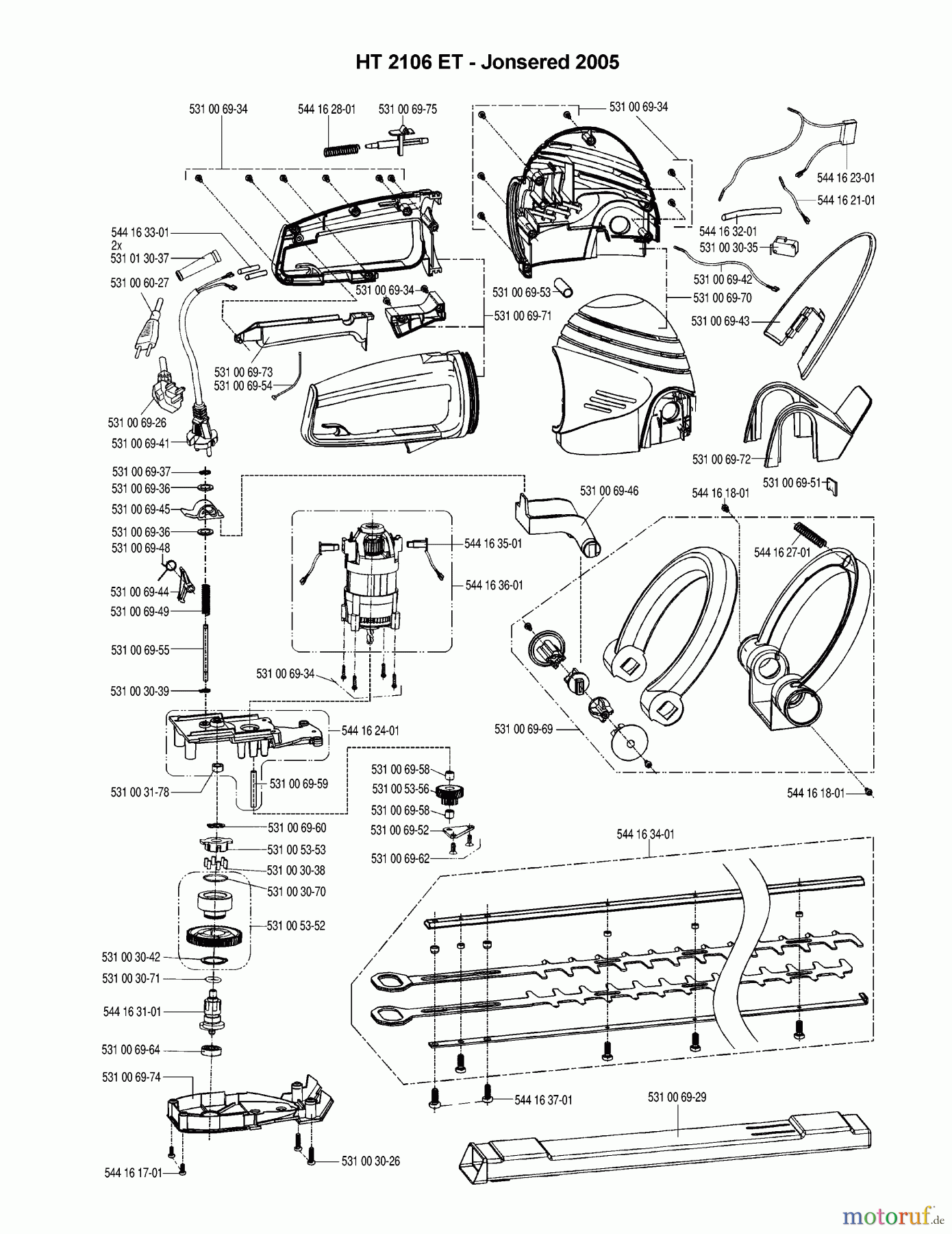  Jonsered Heckenscheren HT2106ET - Jonsered Hedge Trimmer (2005-09) PRODUCT COMPLETE