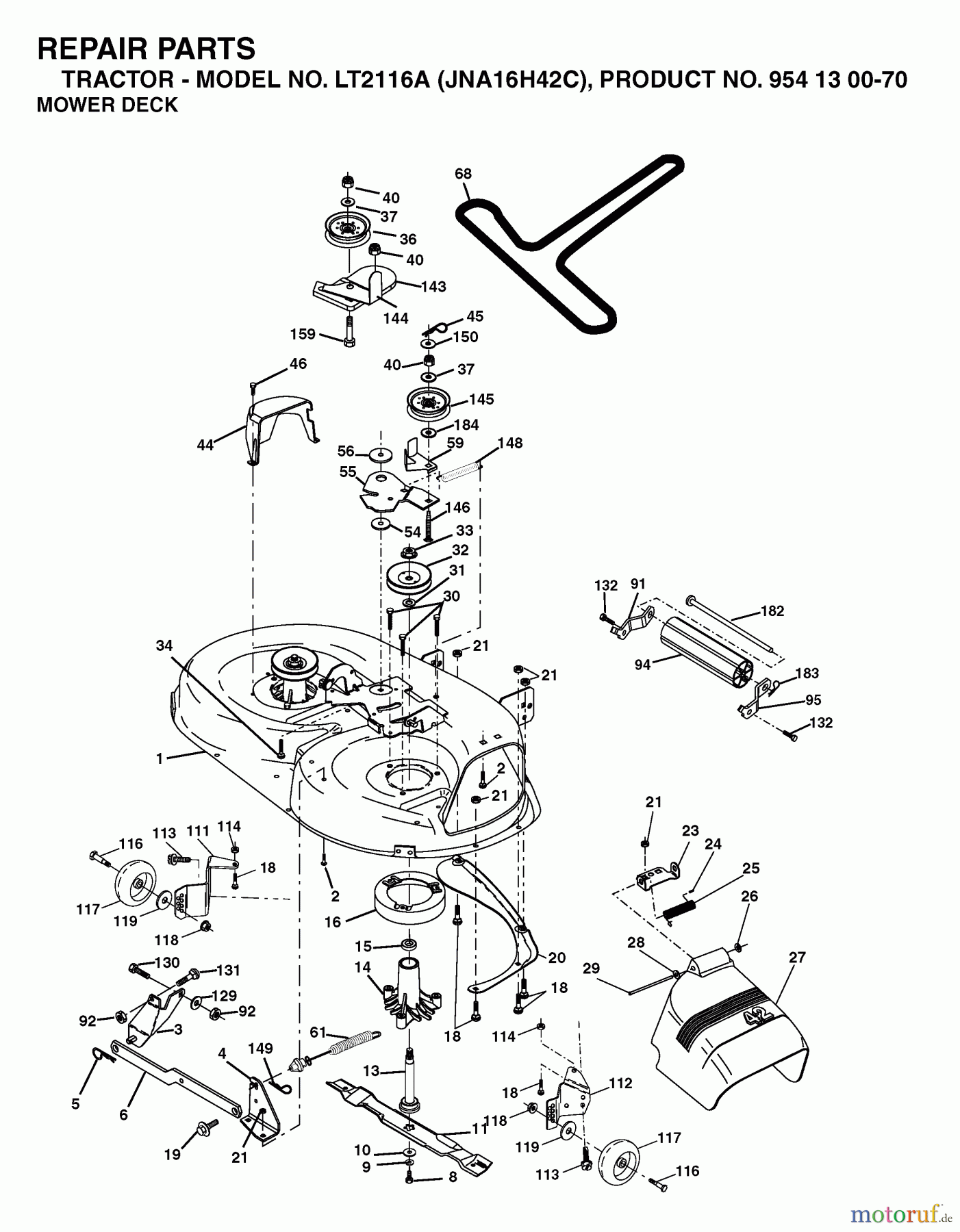  Jonsered Rasen  und Garten Traktoren LT2116 A (JNA16H42C, 954130070) - Jonsered Lawn & Garden Tractor (2003-05) MOWER DECK / CUTTING DECK
