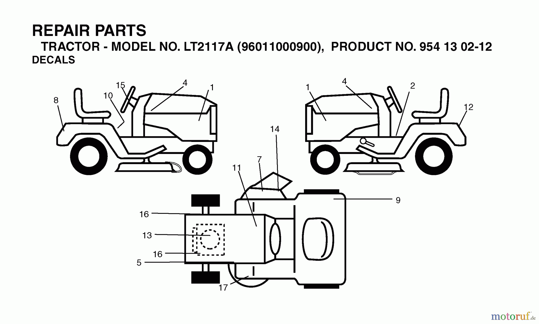  Jonsered Rasen  und Garten Traktoren LT2117 A (96011000900) - Jonsered Lawn & Garden Tractor (2005-01) DECALS
