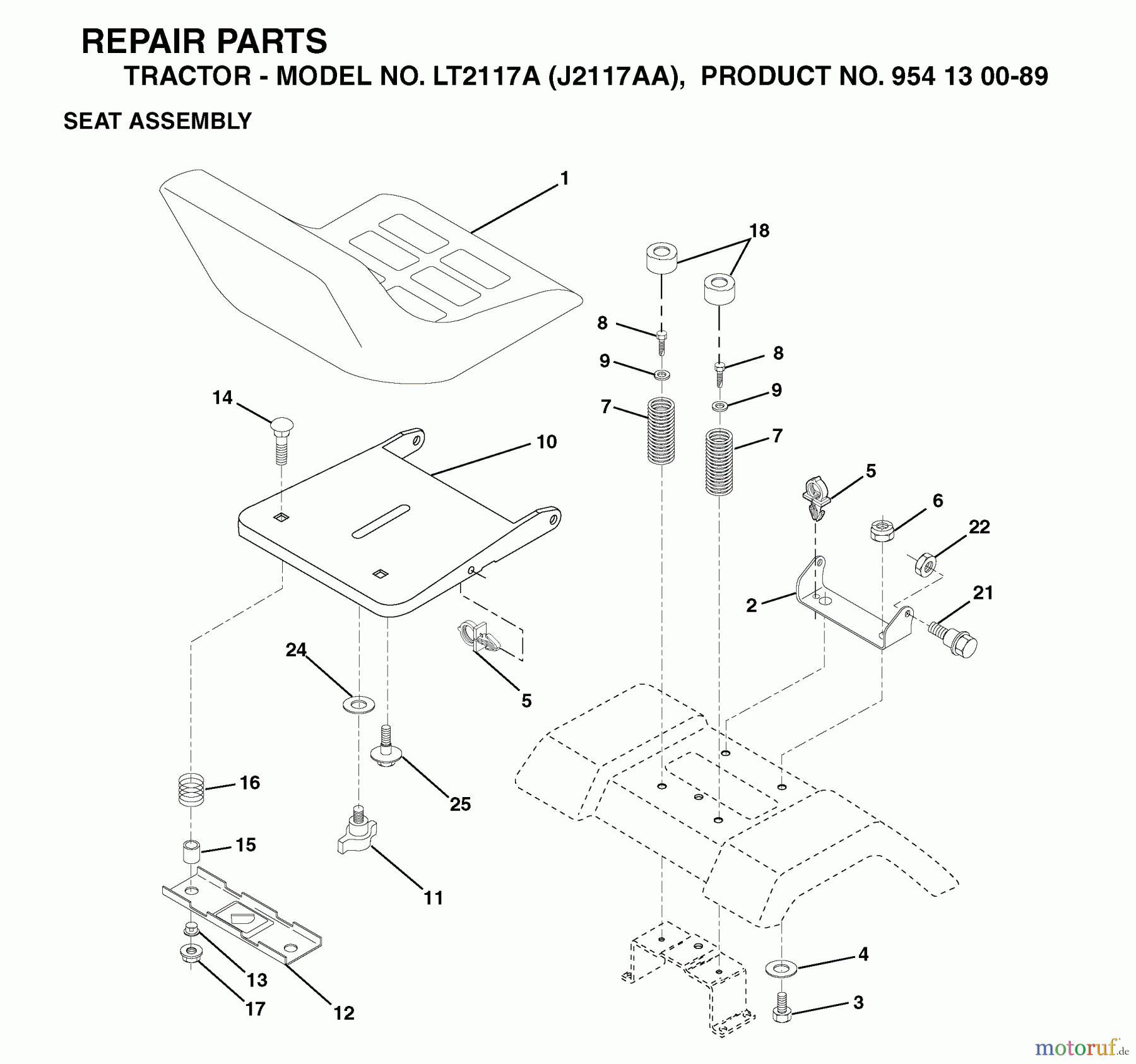  Jonsered Rasen  und Garten Traktoren LT2117 A (J2117AA, 954130089) - Jonsered Lawn & Garden Tractor (2003-01) SEAT