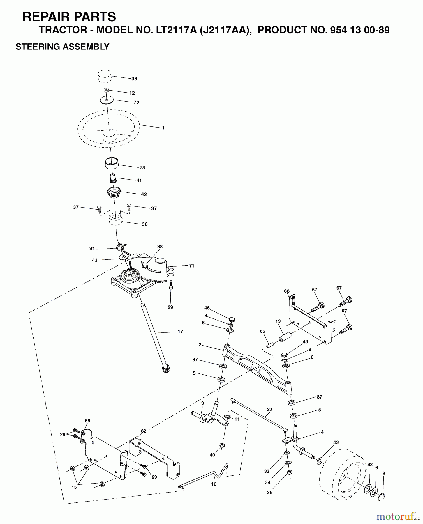  Jonsered Rasen  und Garten Traktoren LT2117 A (J2117AA, 954130089) - Jonsered Lawn & Garden Tractor (2003-01) STEERING