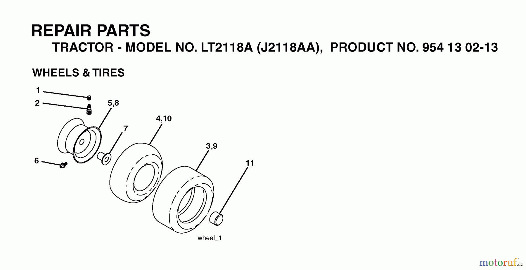  Jonsered Rasen  und Garten Traktoren LT2118 A (J2118AA, 954130213) - Jonsered Lawn & Garden Tractor (2004-01) WHEELS TIRES