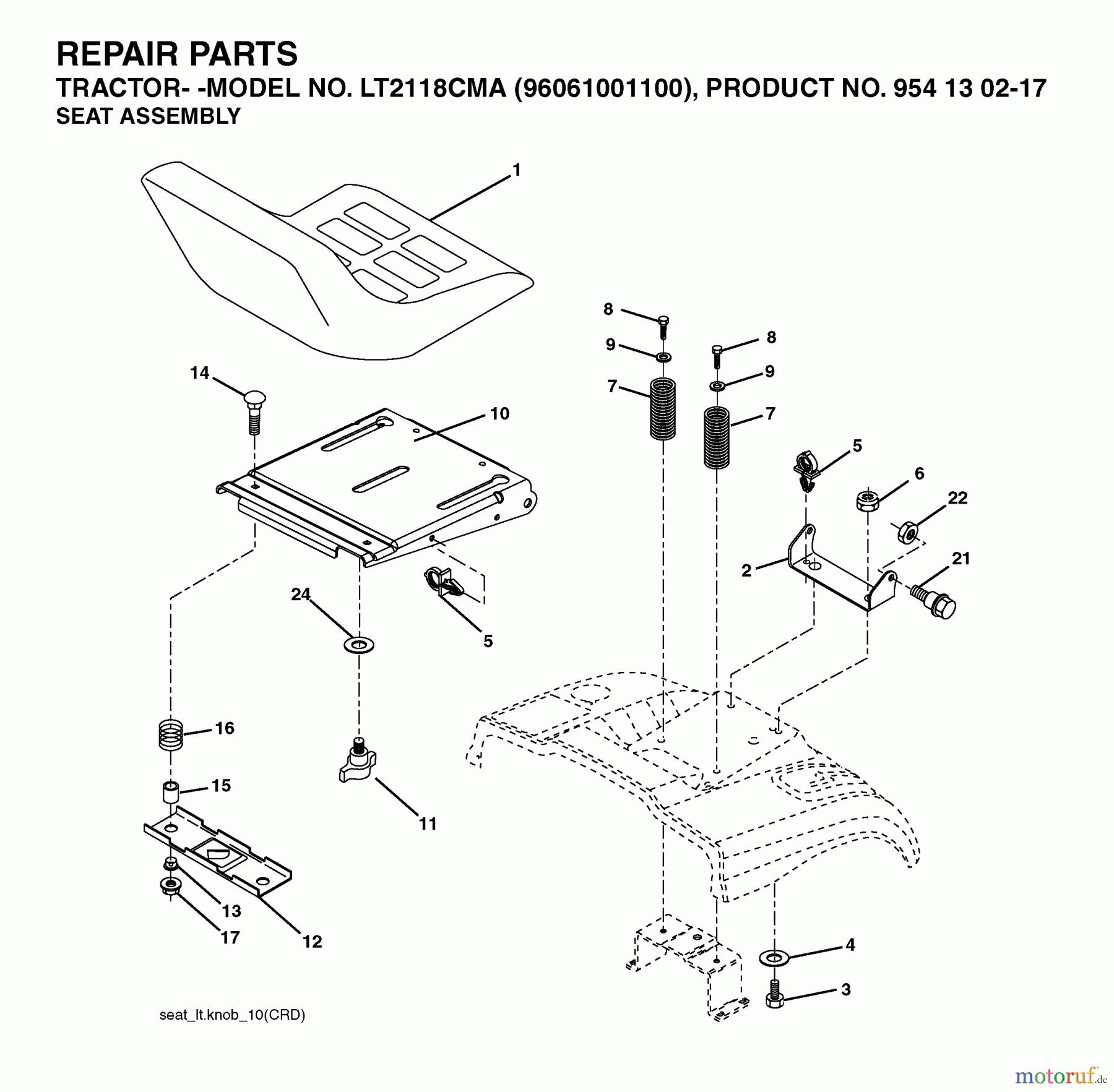  Jonsered Rasen  und Garten Traktoren LT2118 CMA (96061001100) - Jonsered Lawn & Garden Tractor (2005-01) SEAT