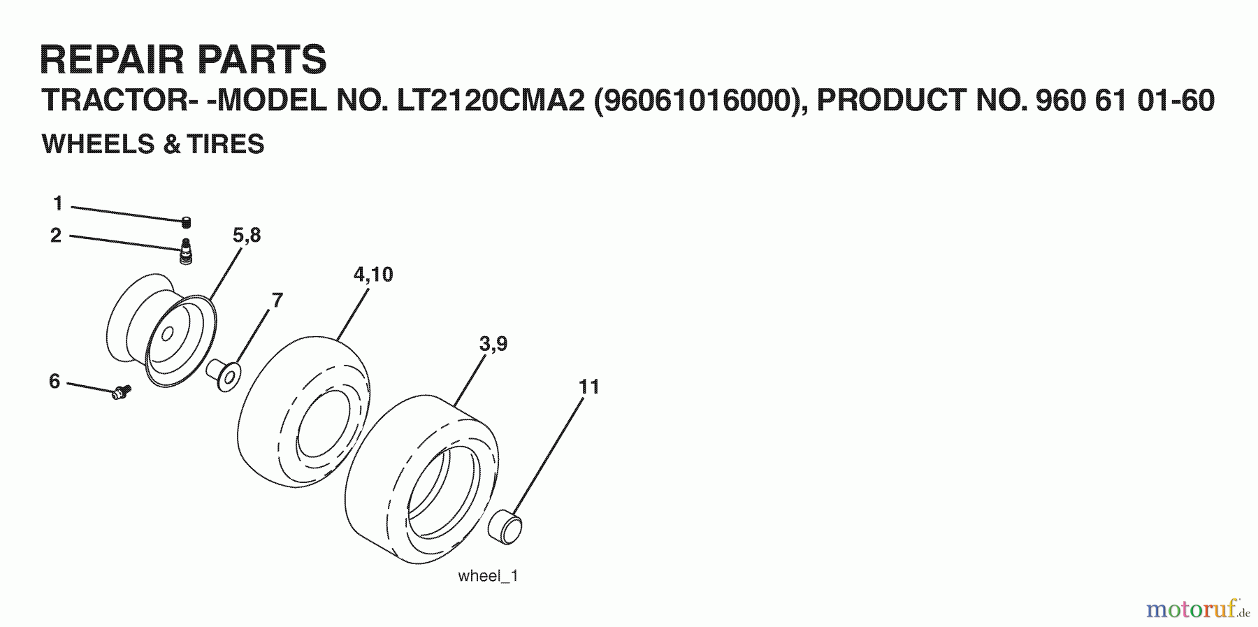  Jonsered Rasen  und Garten Traktoren LT2120 CMA2 (96061016000) - Jonsered Lawn & Garden Tractor (2006-03) WHEELS TIRES