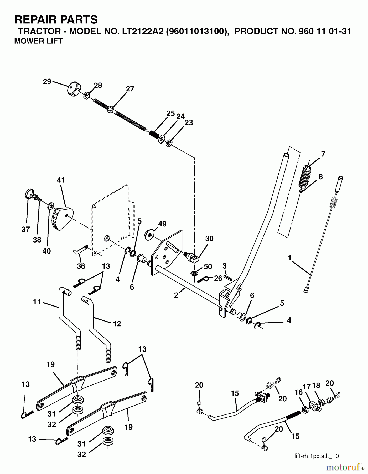 Jonsered Rasen und Garten Traktoren LT2122 A2 (96011013100) - Jonsered Lawn & Garden Tractor (2006-04) MOWER LIFT / DECK LIFT