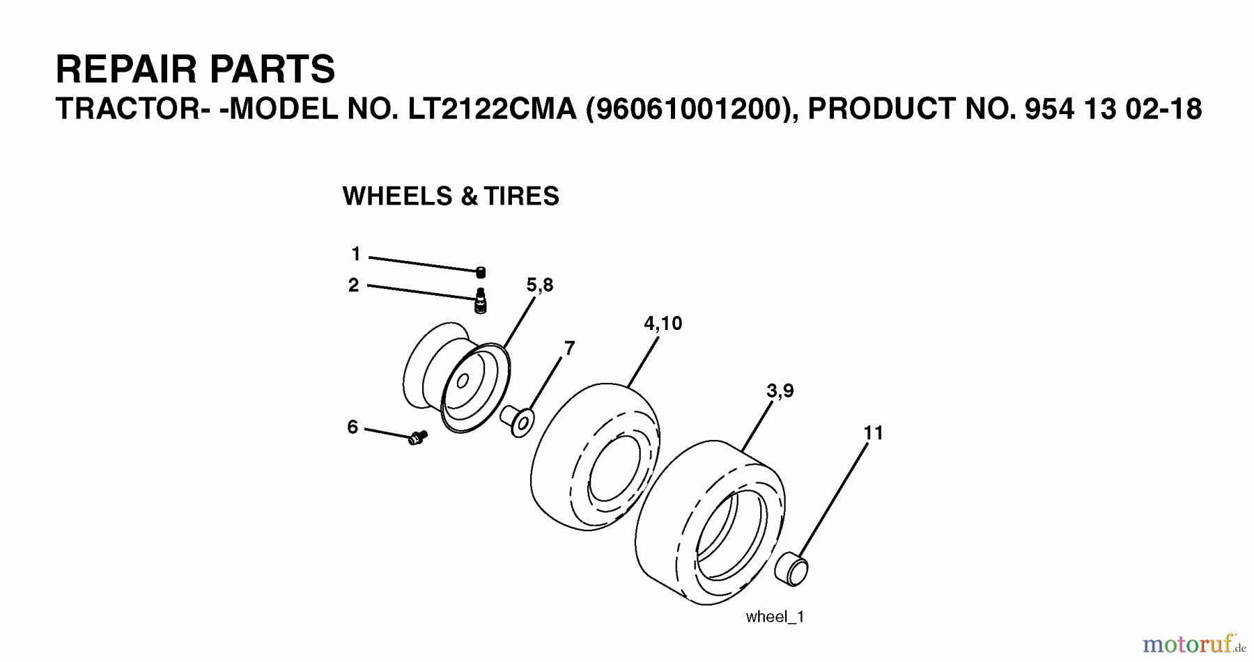  Jonsered Rasen  und Garten Traktoren LT2122 CMA (96061001200) - Jonsered Lawn & Garden Tractor (2005-01) WHEELS TIRES
