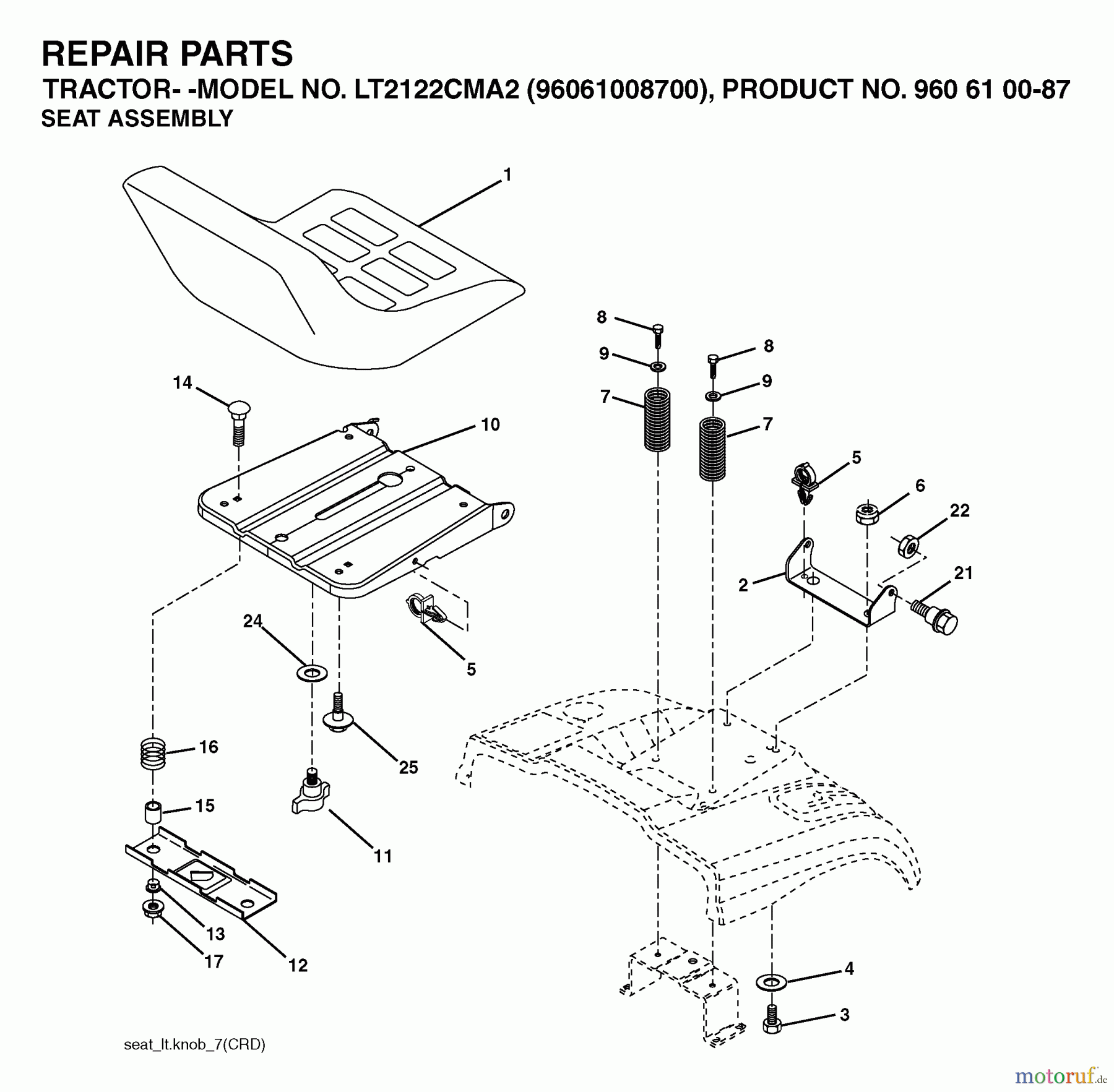  Jonsered Rasen  und Garten Traktoren LT2122 CMA2 (96061008700) - Jonsered Lawn & Garden Tractor (2006-04) SEAT