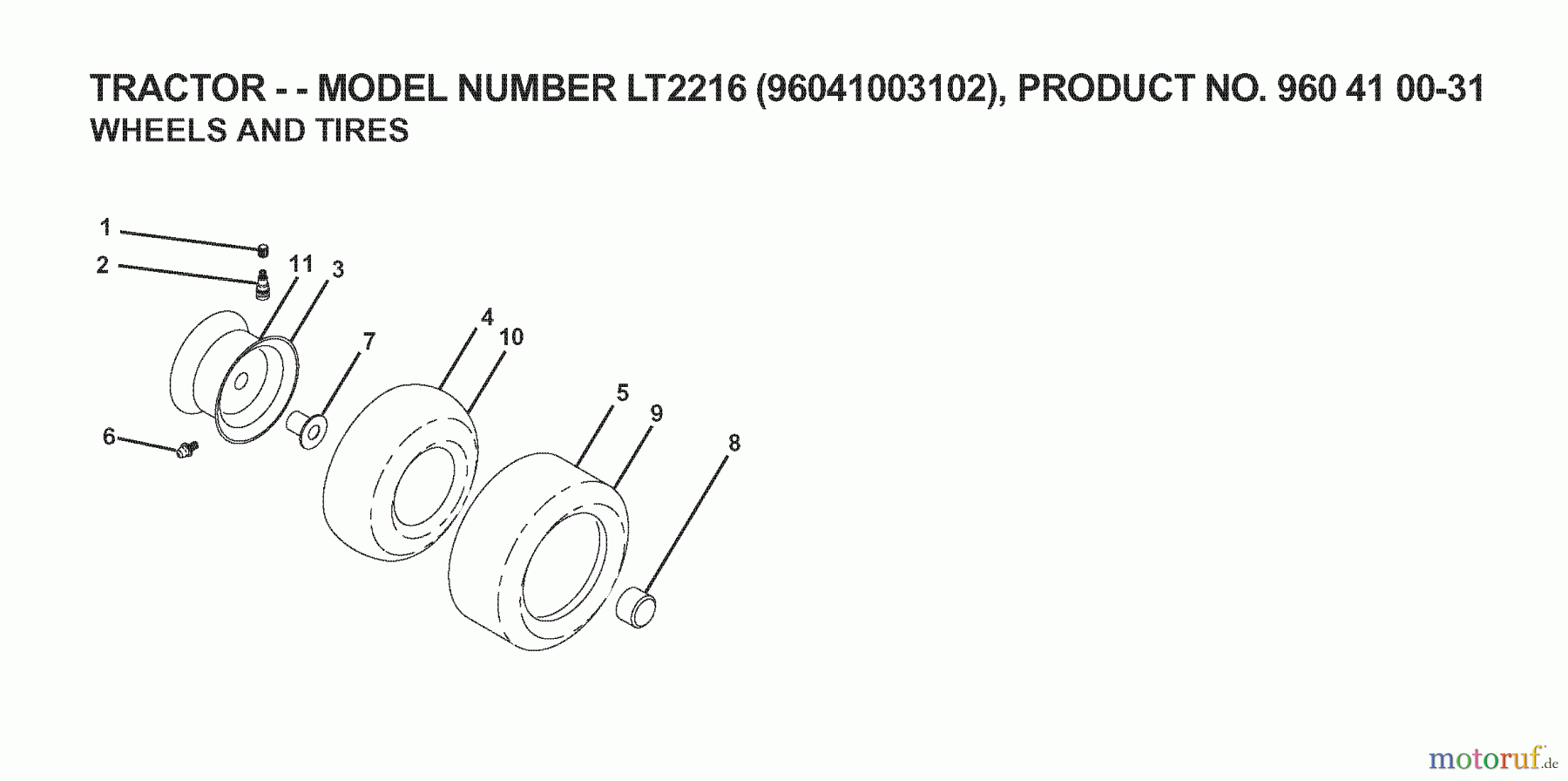 Jonsered Rasen und Garten Traktoren LT2216 (96041003102) - Jonsered Lawn & Garden Tractor (2007-02) WHEELS TIRES