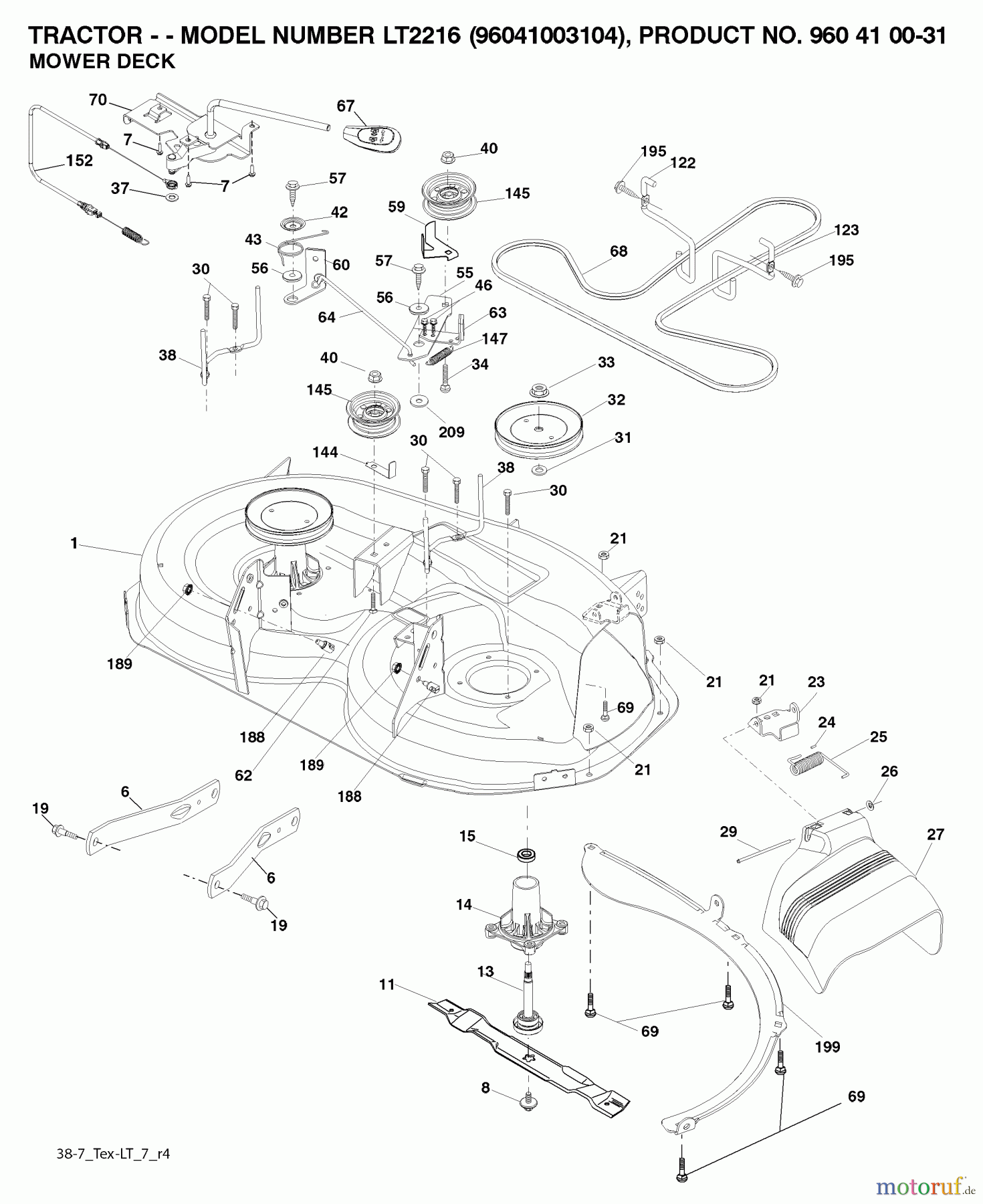  Jonsered Rasen  und Garten Traktoren LT2216 (96041003104) - Jonsered Lawn & Garden Tractor (2007-10) MOWER DECK / CUTTING DECK