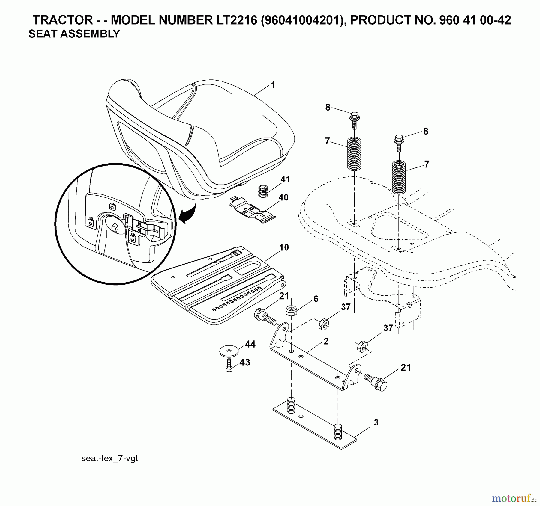  Jonsered Rasen  und Garten Traktoren LT2216 (96041004201) - Jonsered Lawn & Garden Tractor (2007-04) SEAT