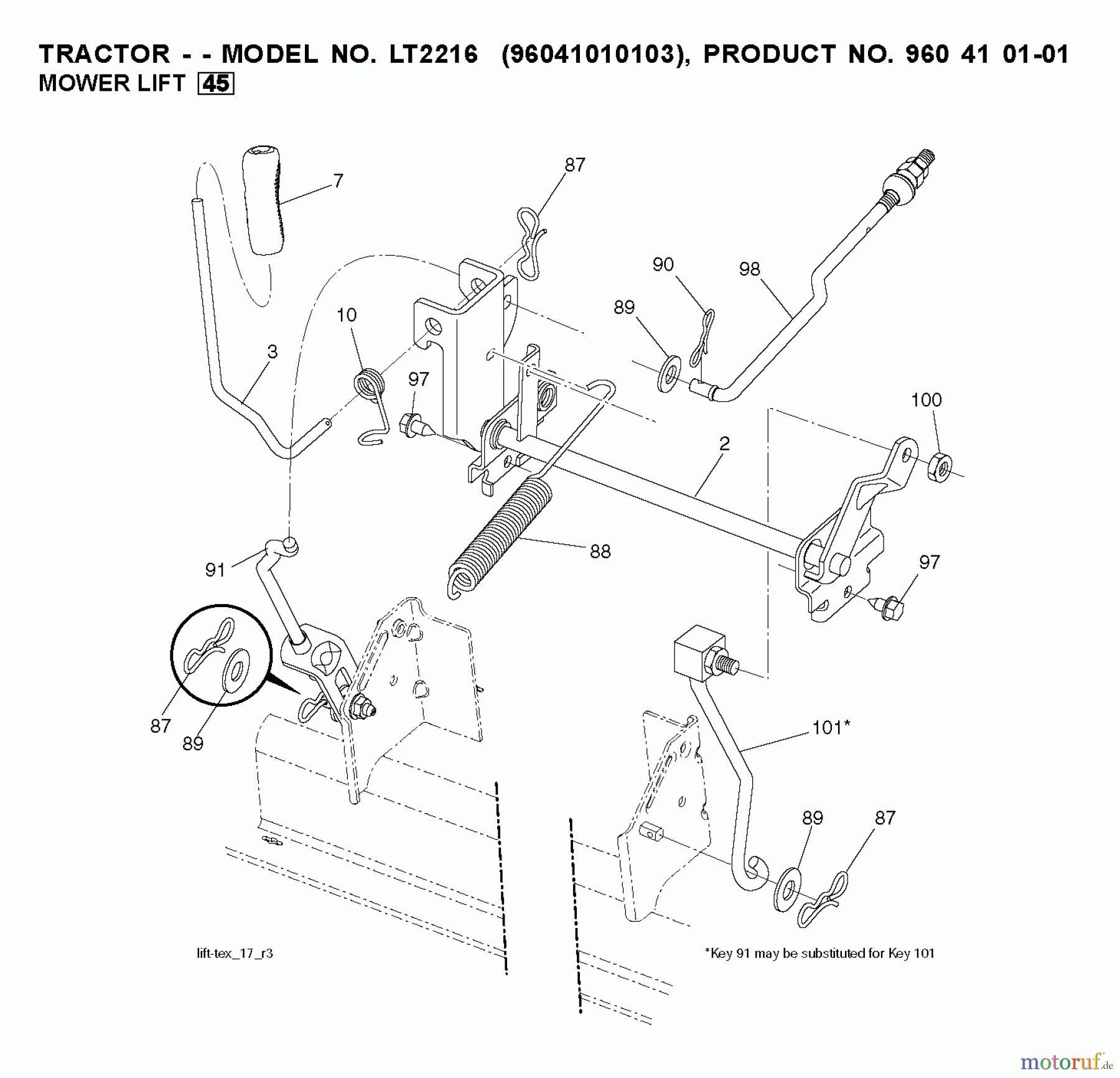  Jonsered Rasen  und Garten Traktoren LT2216 (96041010104) - Jonsered Lawn & Garden Tractor (2011-01) MOWER LIFT LEVER