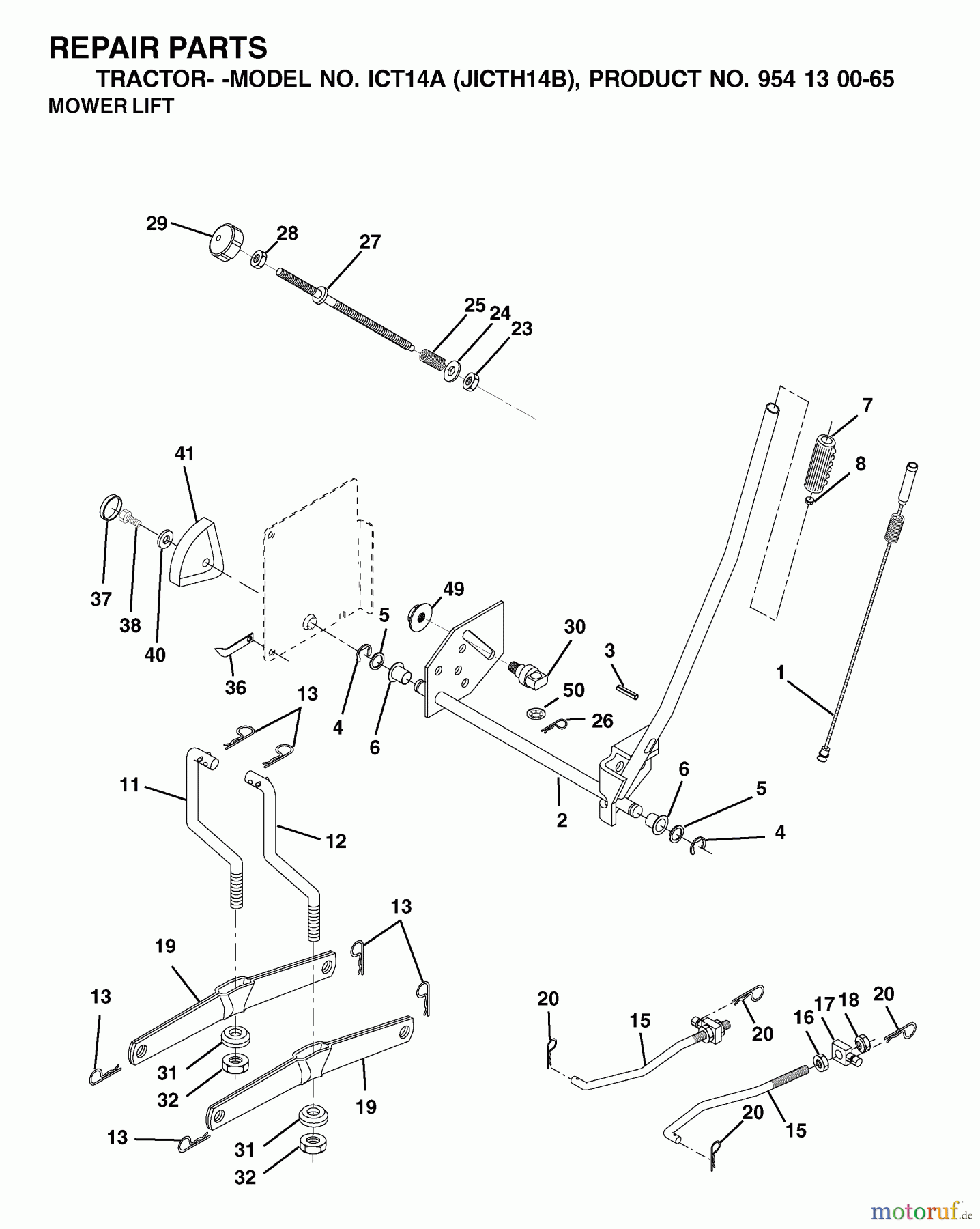  Jonsered Rasen  und Garten Traktoren ICT14A (JICTH14B, 954130065) - Jonsered Lawn & Garden Tractor (2002-02) MOWER LIFT / DECK LIFT
