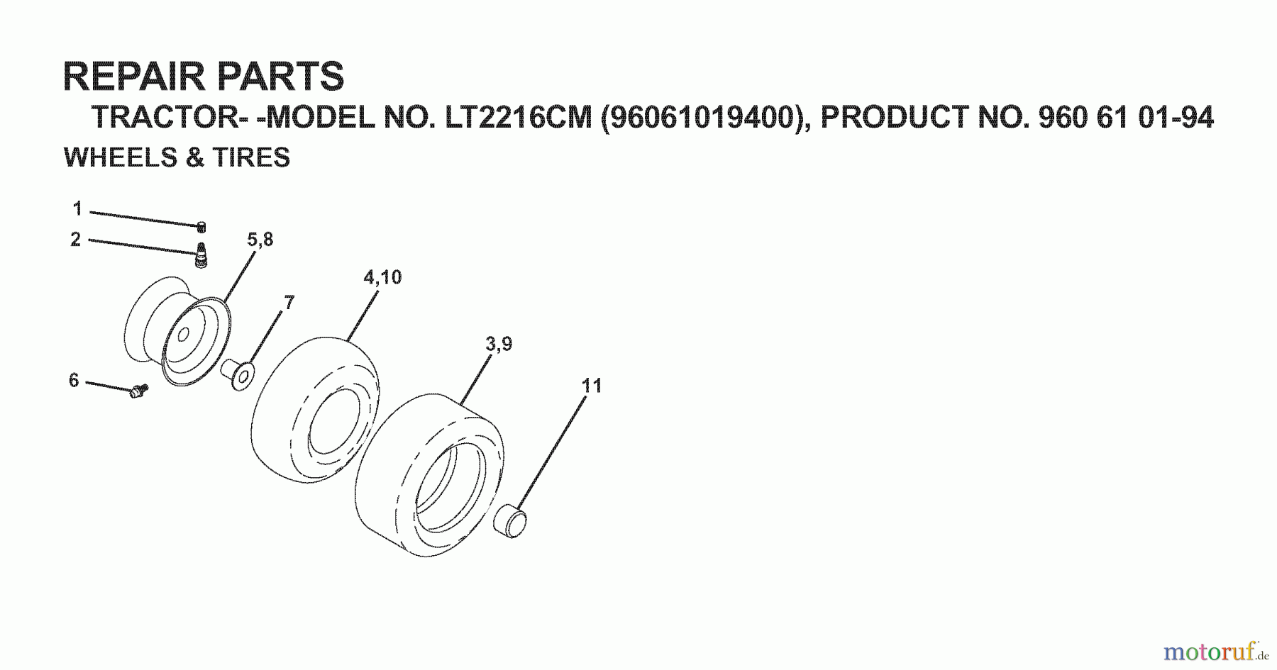  Jonsered Rasen  und Garten Traktoren LT2216 CM (96061019400) - Jonsered Lawn & Garden Tractor (2007-02) WHEELS TIRES